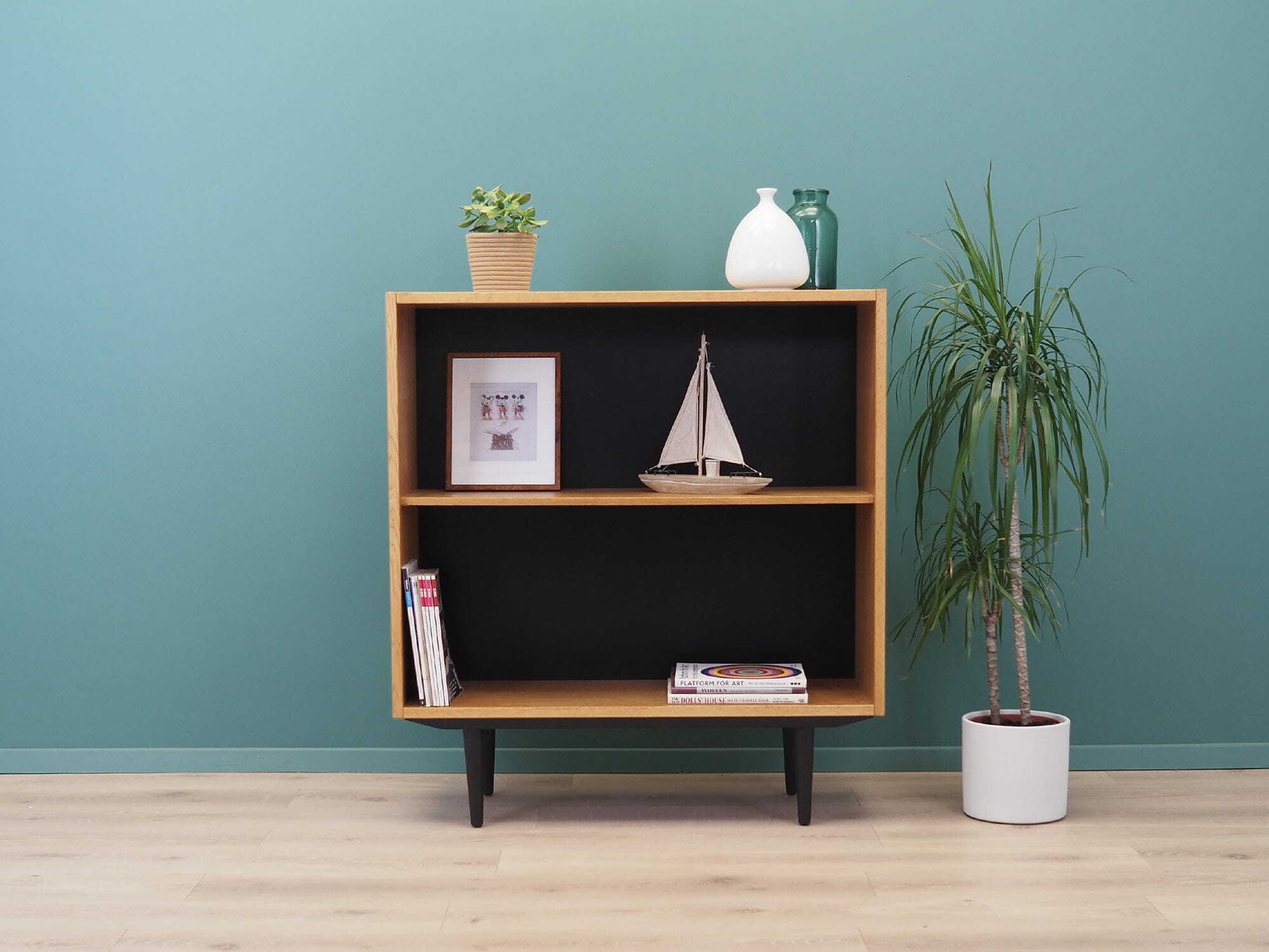 Vintage bookshelf, ash wood, brown, 1970s 1