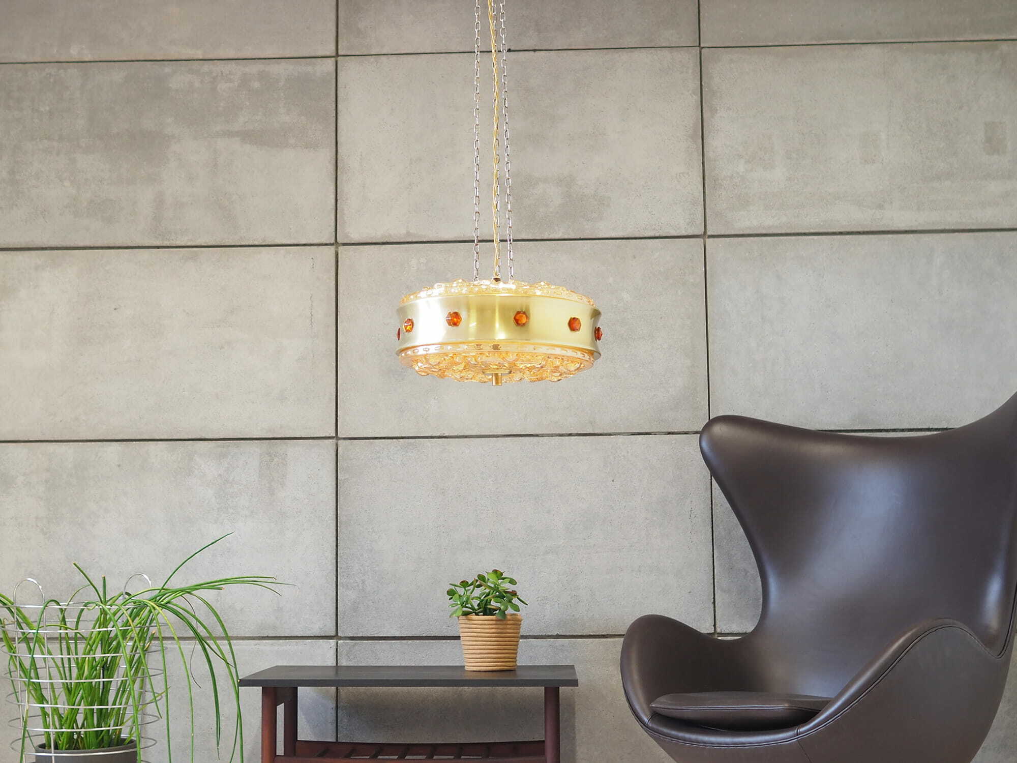 Vintage pendant lamp glass metal gold 1980s 1
