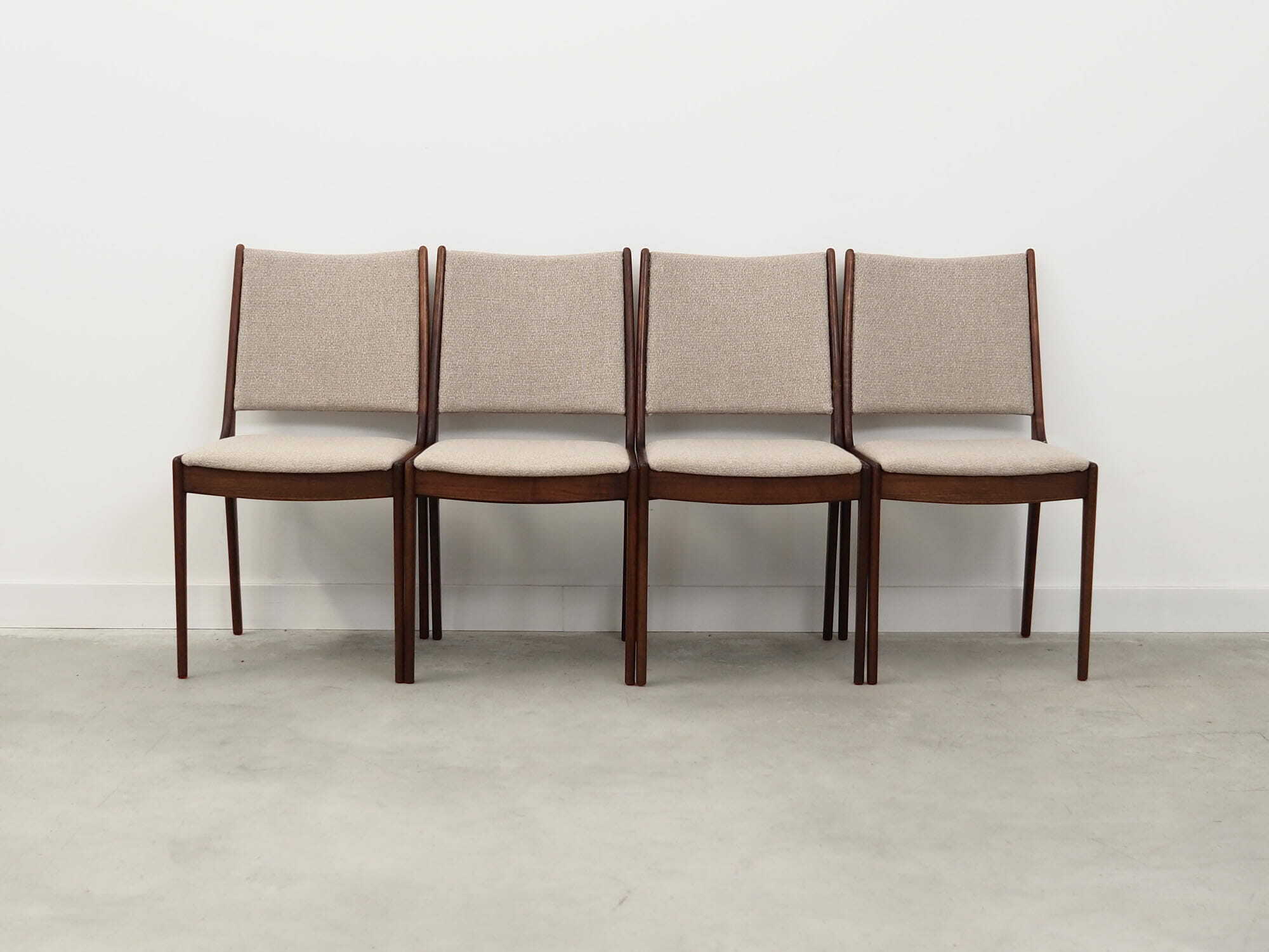 4x Vintage Chair Teak Wood Textile Beige 1970s 1