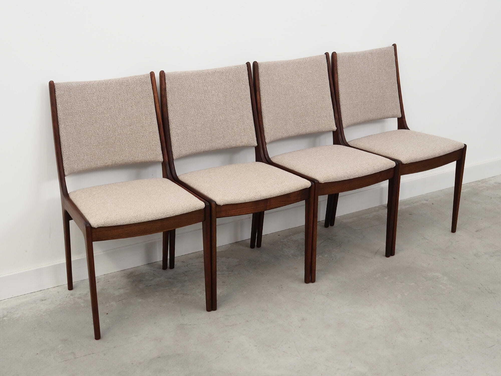 4x Vintage Chair Teak Wood Textile Beige 1970s 2