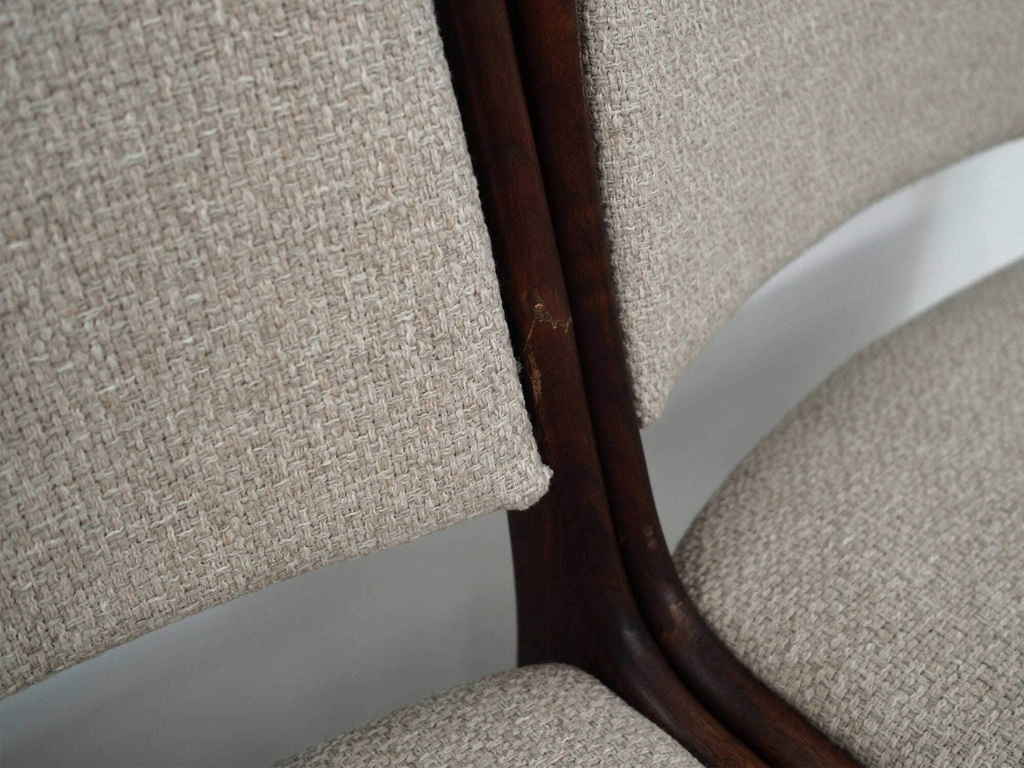 4x Vintage Chair Teak Wood Textile Beige 1970s 4