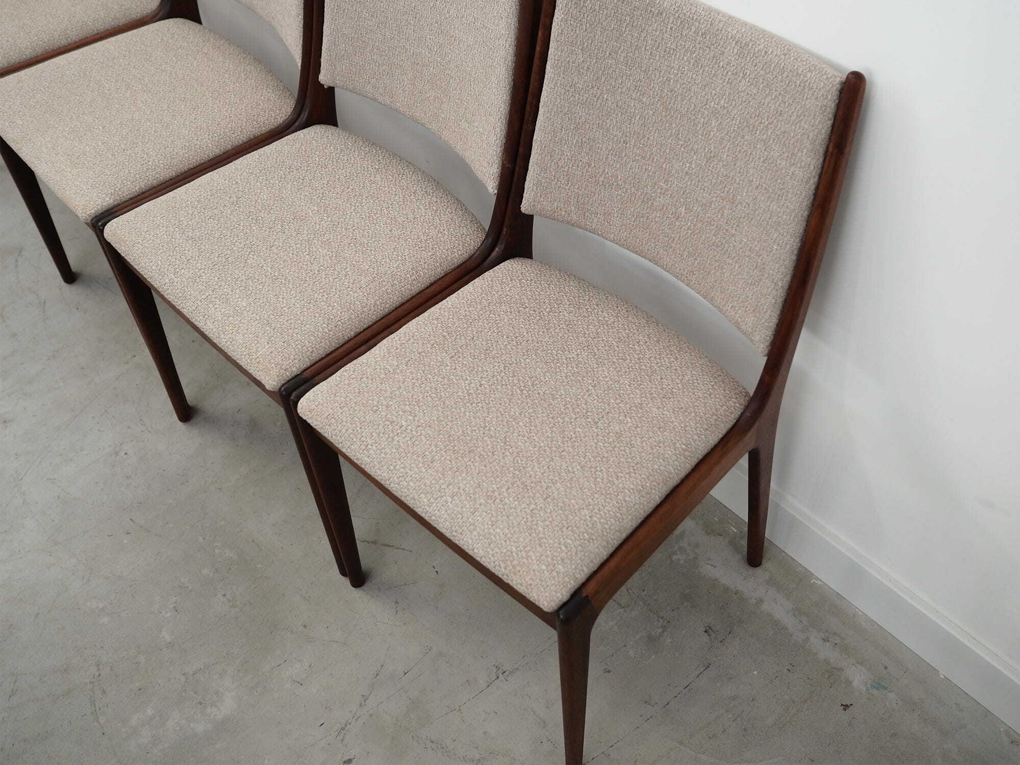4x Vintage Chair Teak Wood Textile Beige 1970s 5