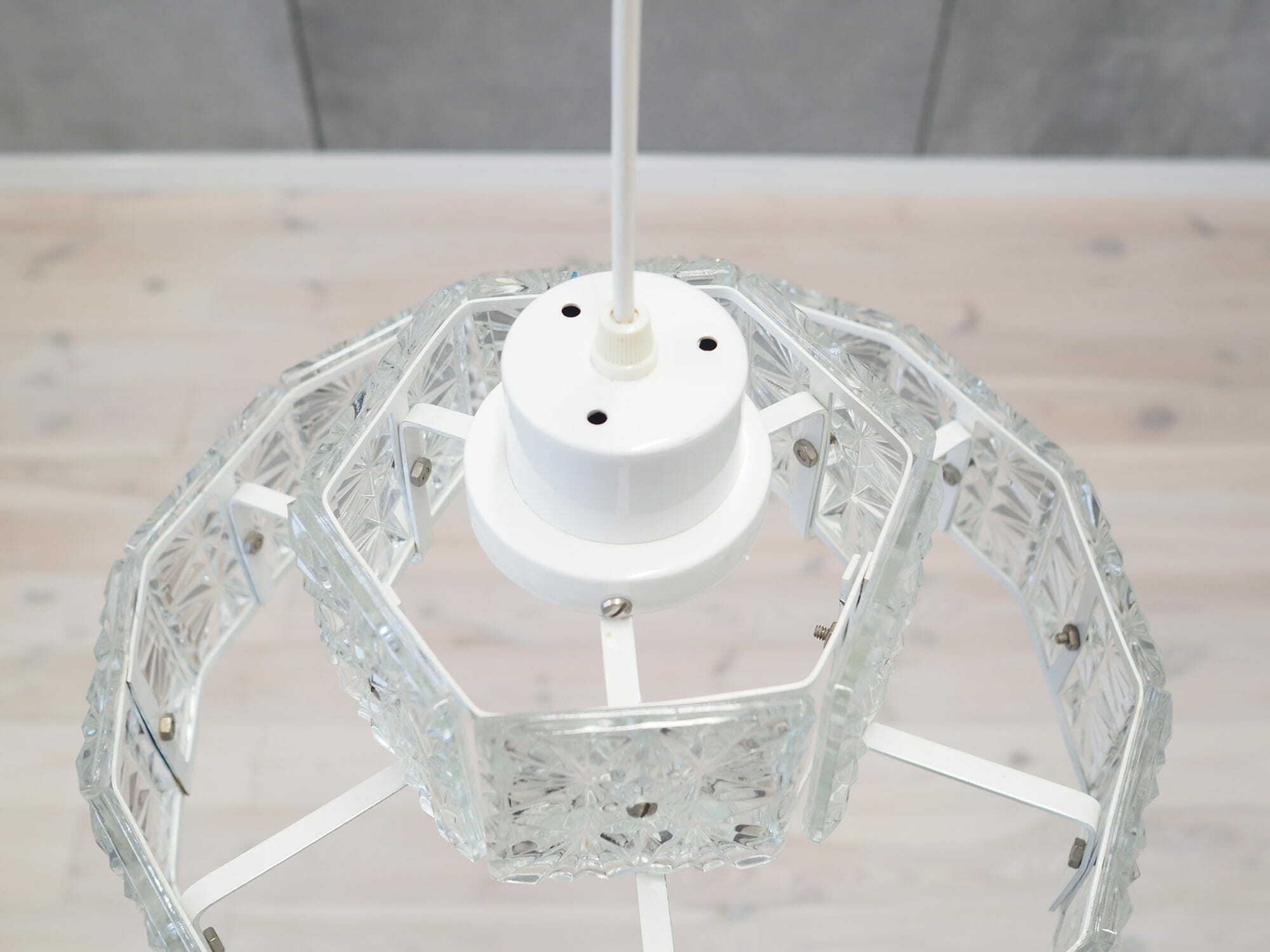 Vintage pendant lamp glass metal white 1970s 2