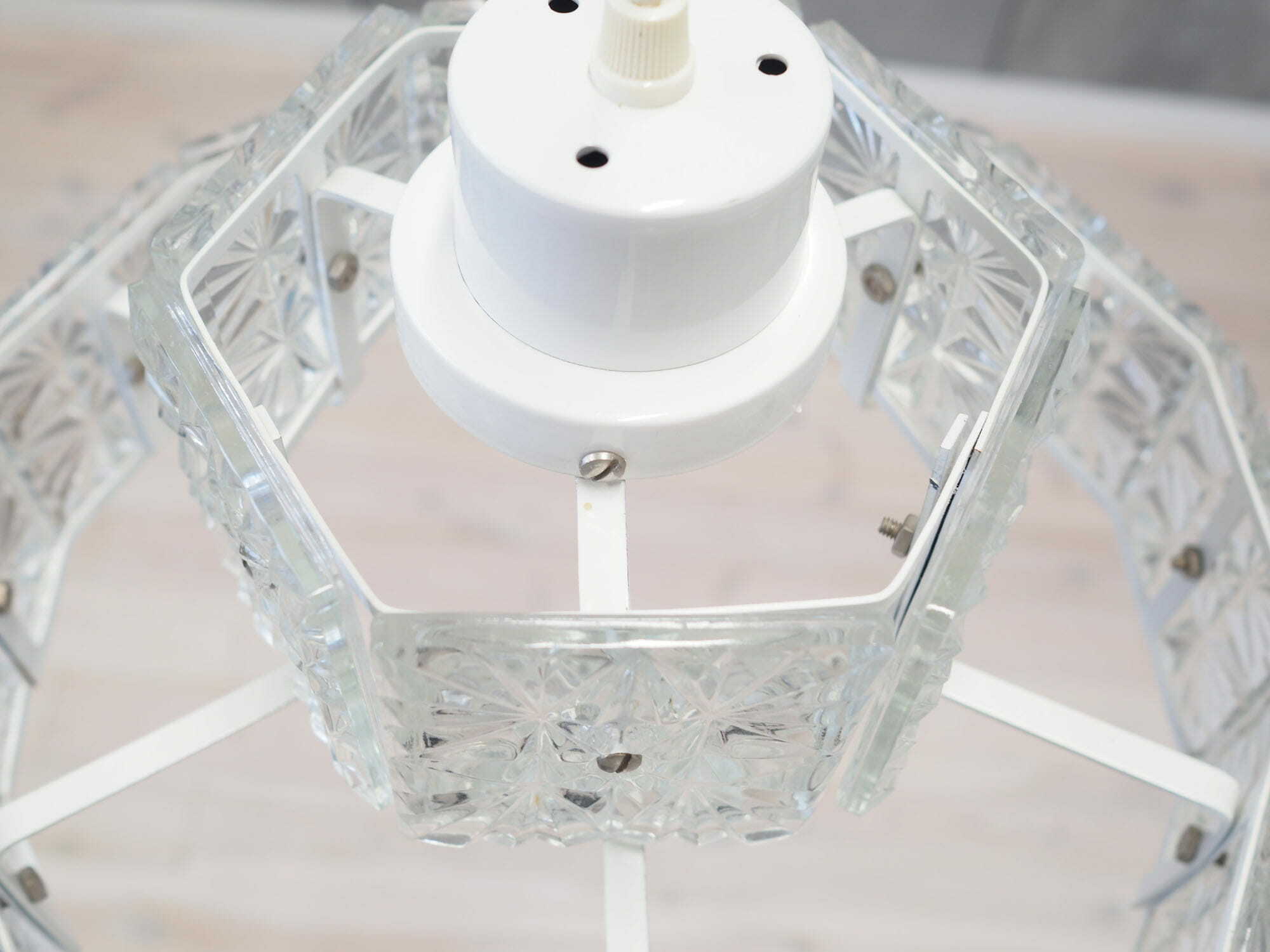 Vintage pendant lamp glass metal white 1970s 4