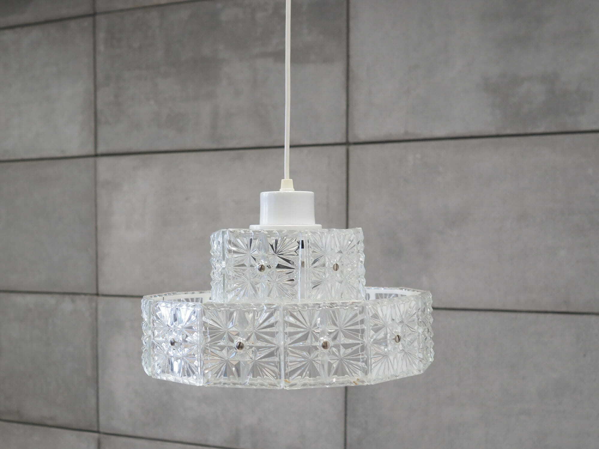Vintage pendant lamp glass metal white 1970s 1