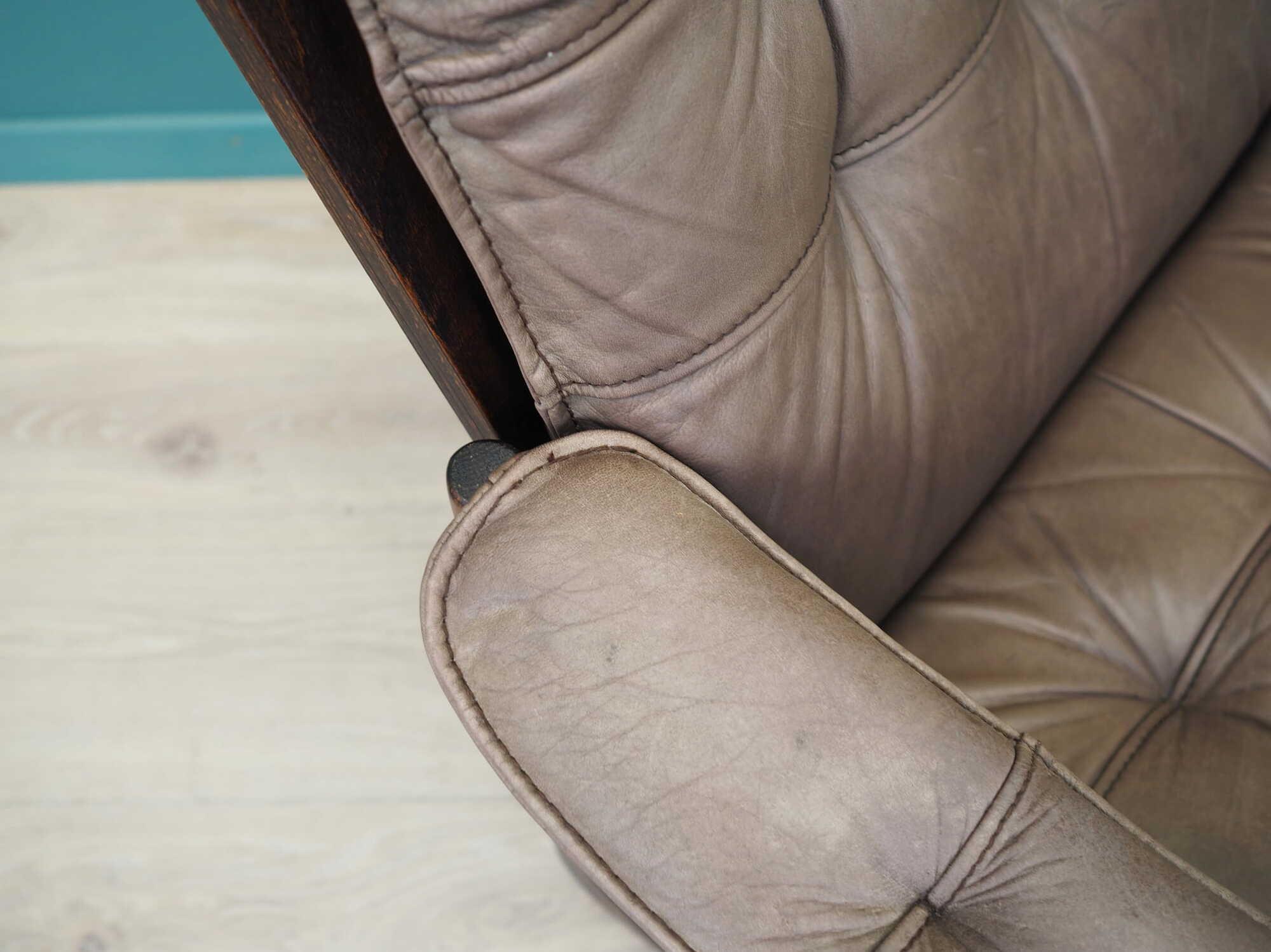 Vintage armchair leather wood brown 1960s 7