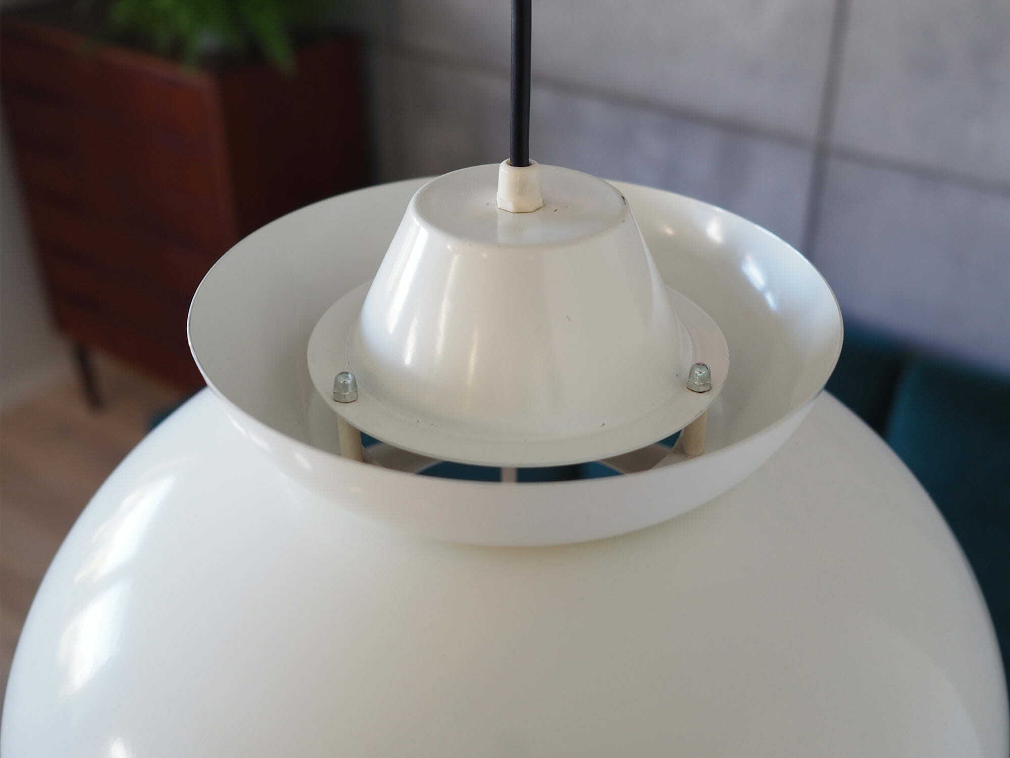 Vintage pendant lamp metal white 1970s 3