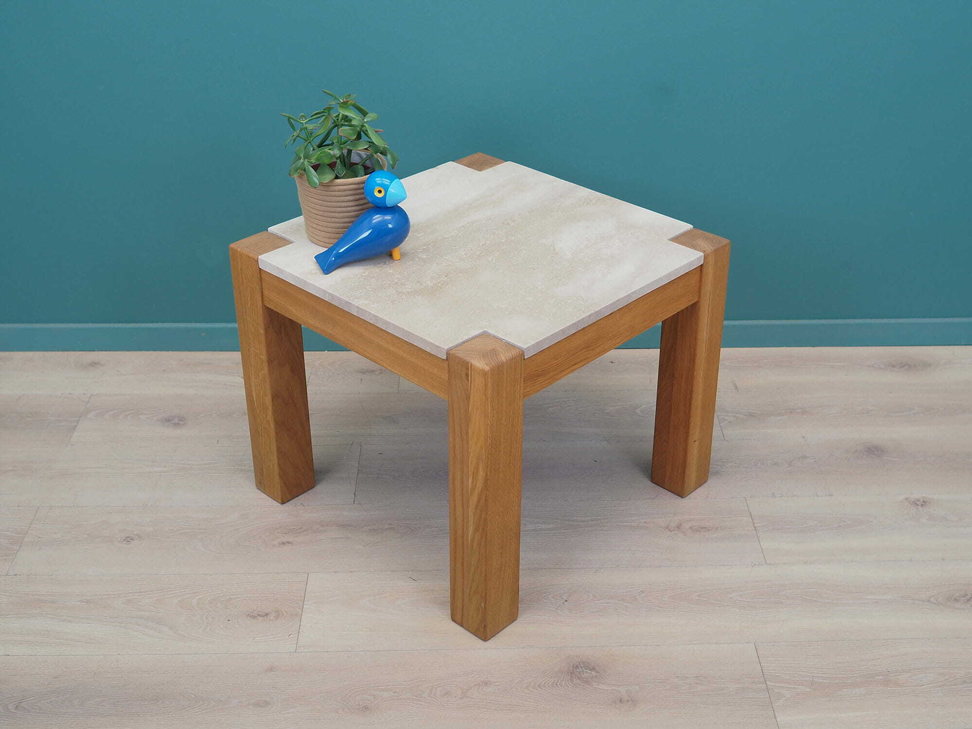Vintage side table oak wood stone brown 1970s 3