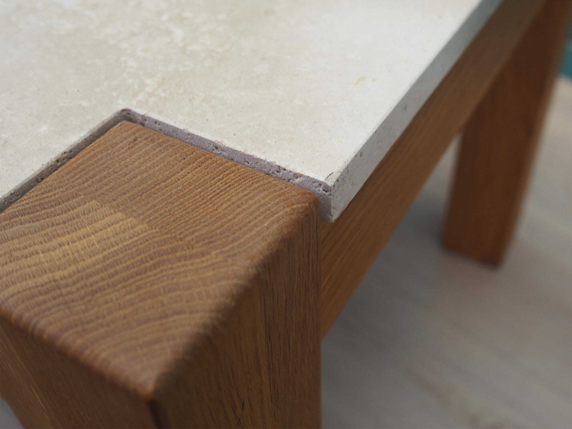 Vintage side table oak wood stone brown 1970s 9