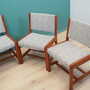 5x Vintage Chair Teak Wood Textile Grey 1970s 3