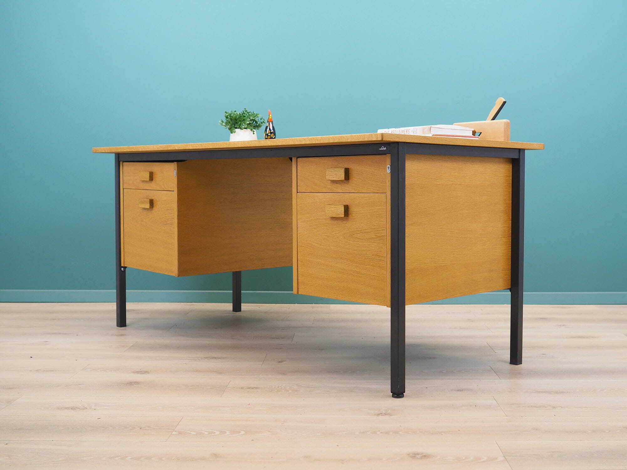 Vintage Desk Ash Wood Brown 1980s 2