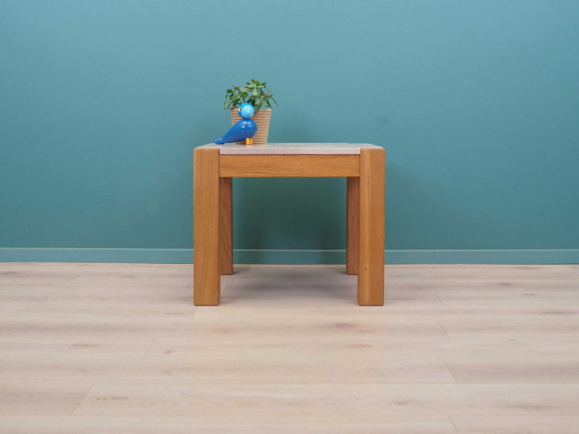 Vintage side table oak wood stone brown 1970s 1