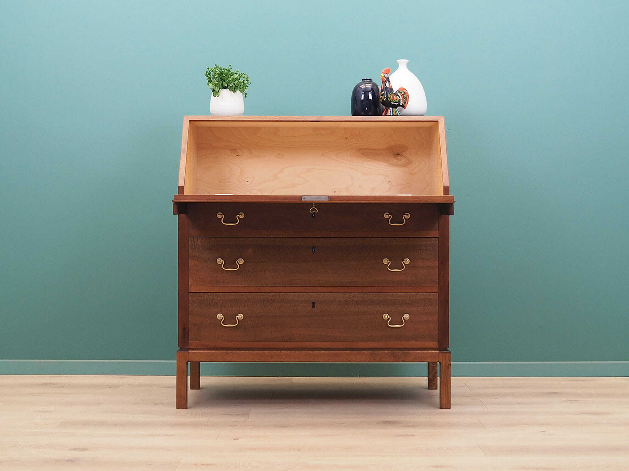 Vintage Sekretär Holz Metall Braun 1960er Jahre 2