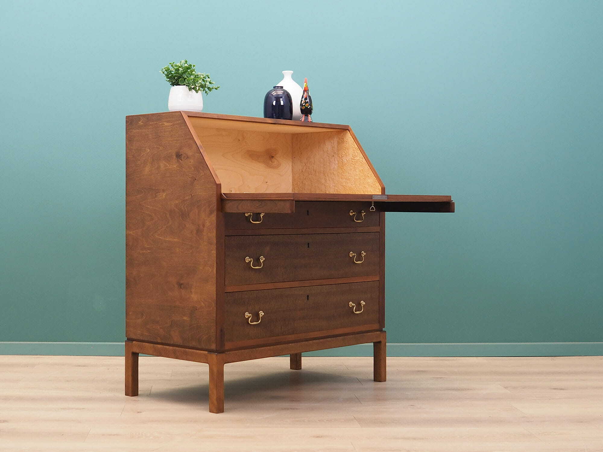 Vintage Secretary Desk Wood Metal Brown 1960s 6