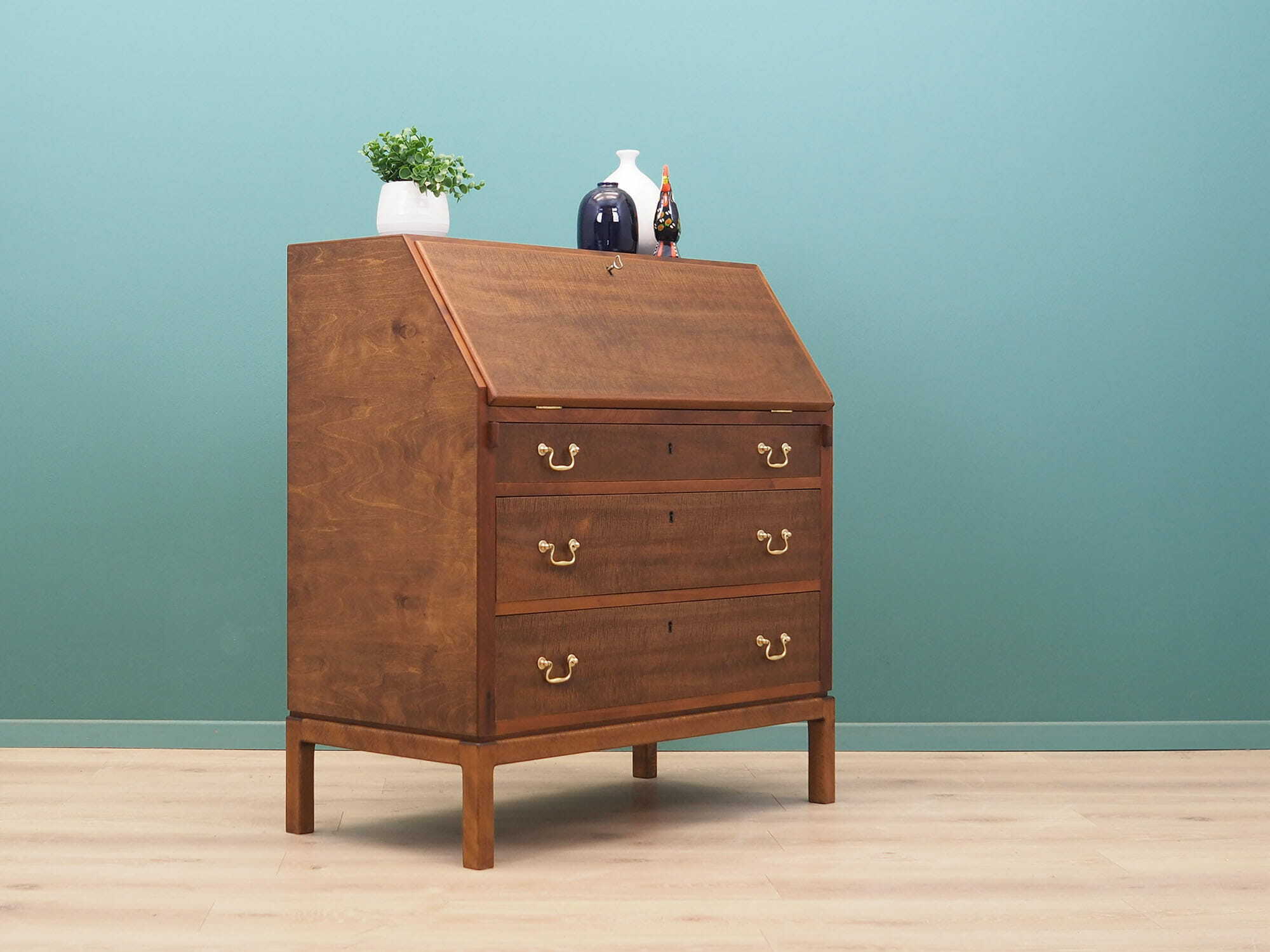 Vintage Secretary Desk Wood Metal Brown 1960s 5