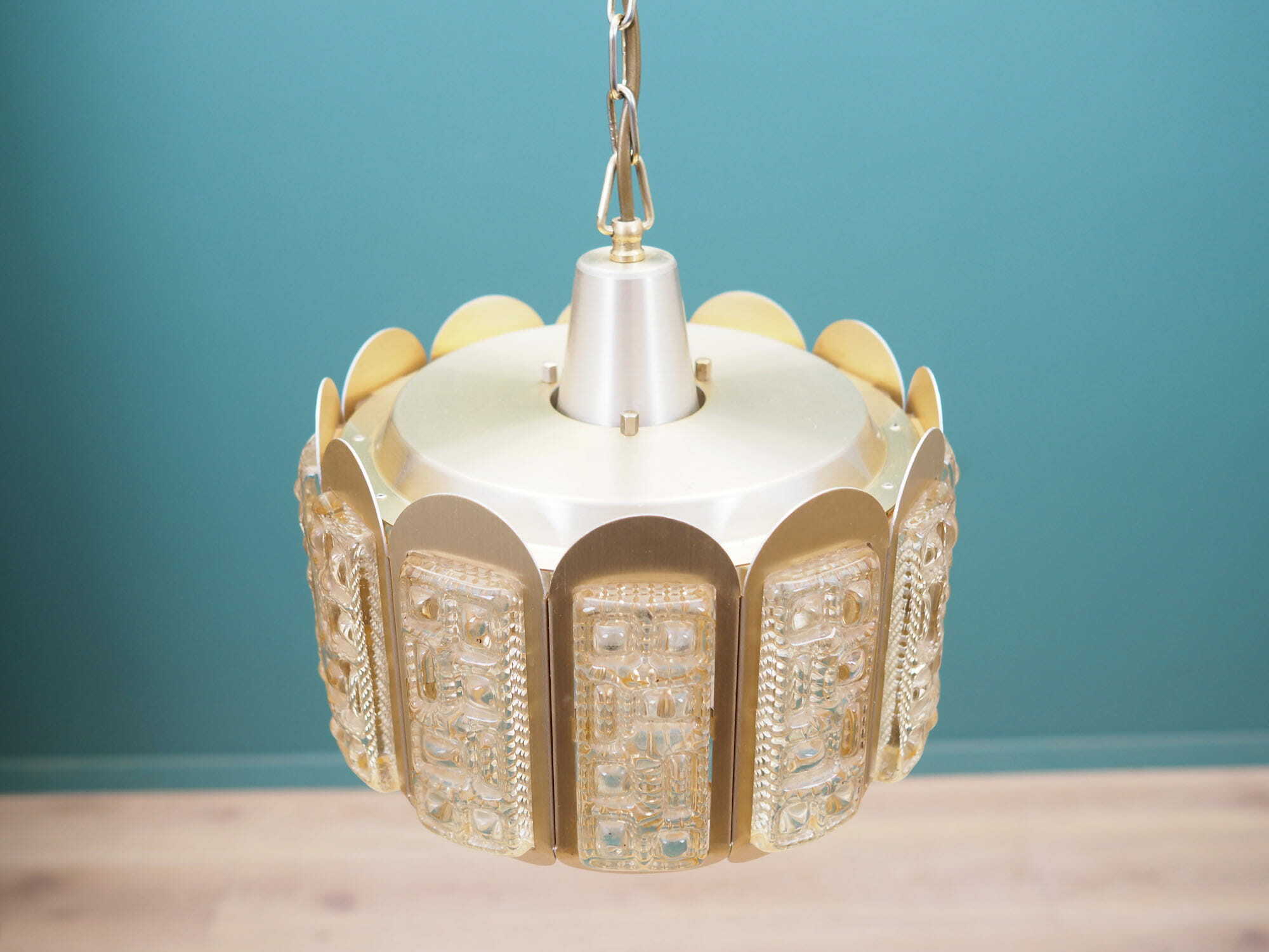 Vintage Pendant Lamp Glass Metal Gold 1960s 1
