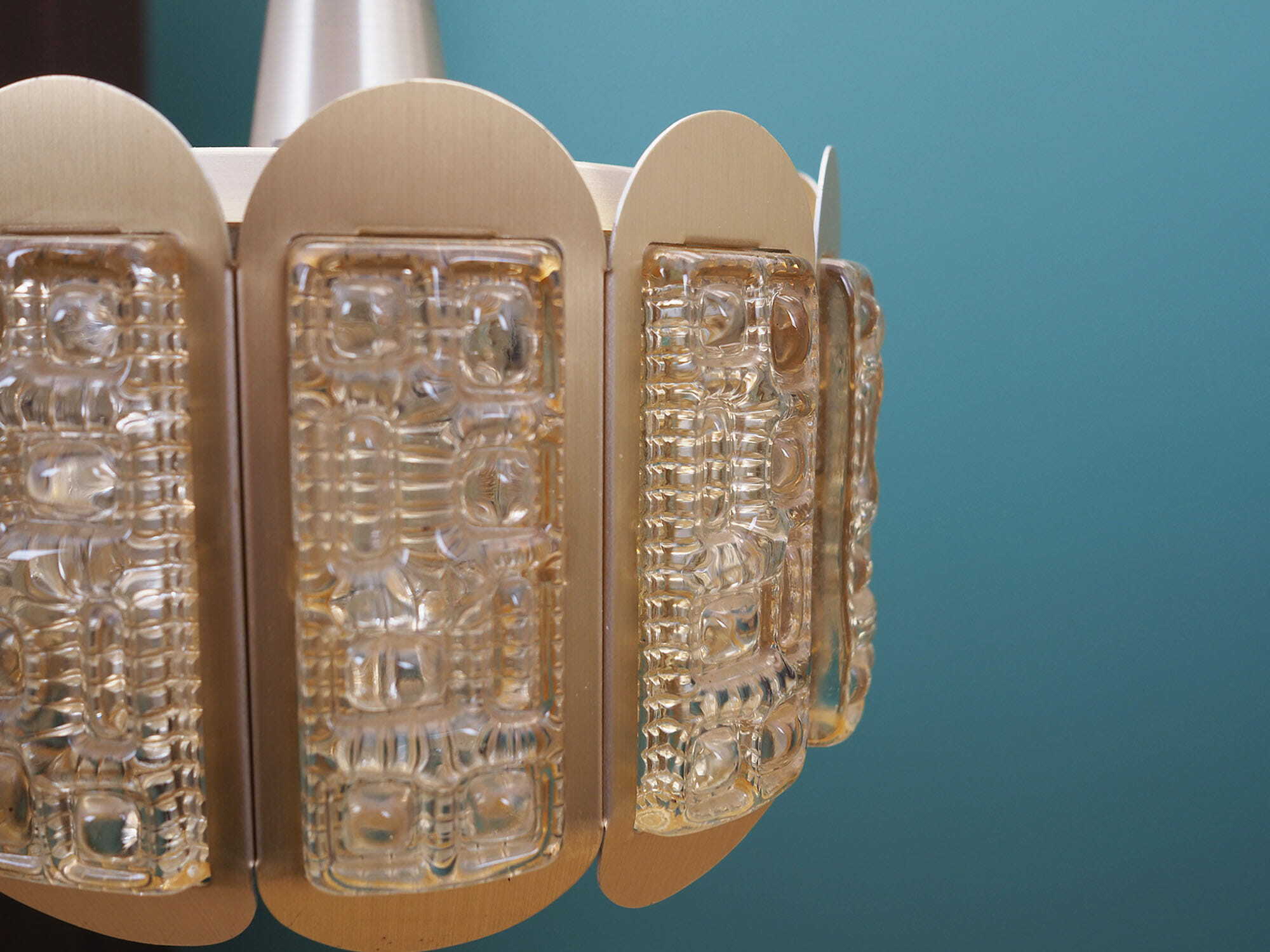 Vintage Pendant Lamp Glass Metal Gold 1960s 5