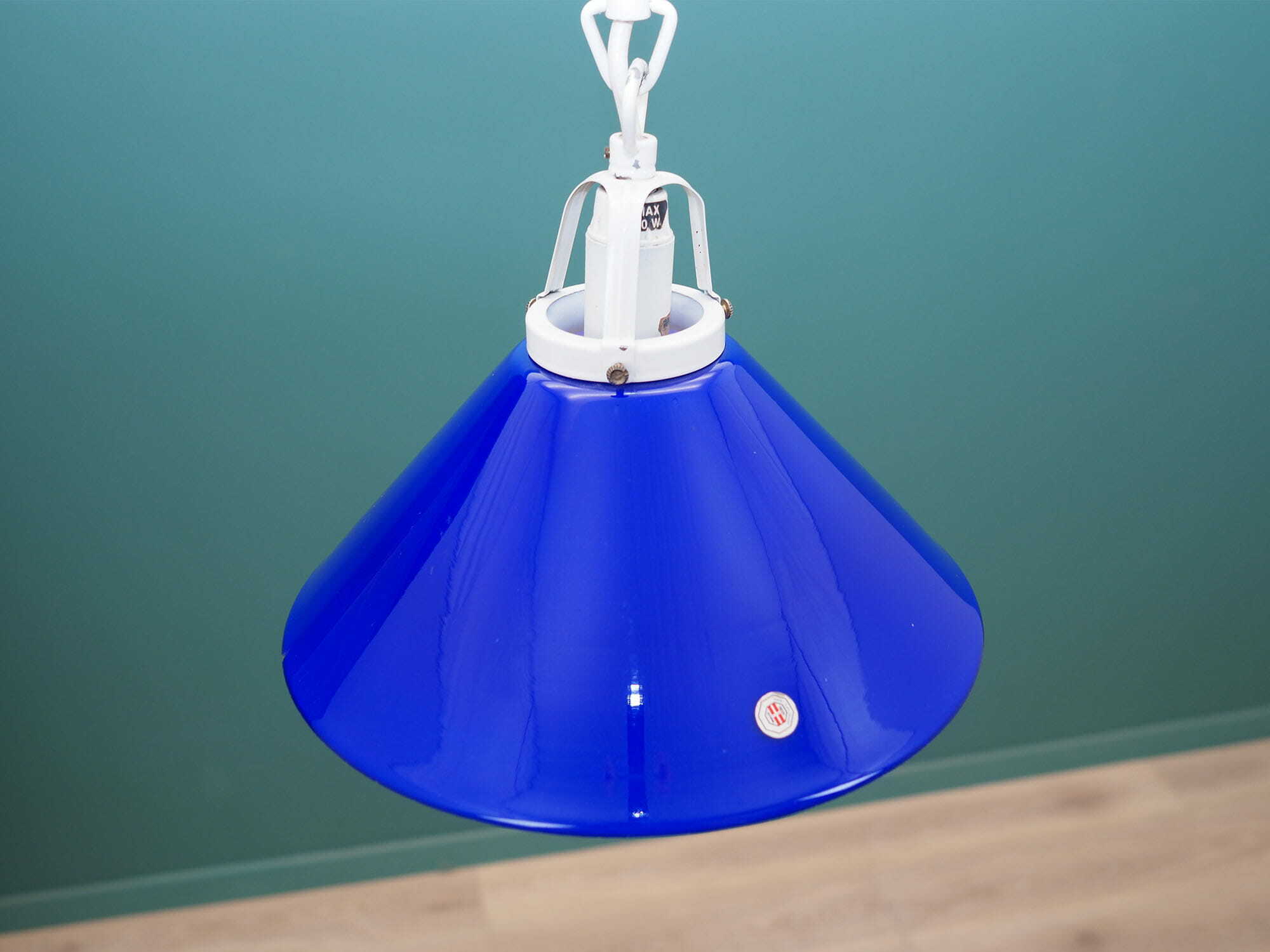 Vintage Pendant Lamp Glass Metal Blue 1970s 1