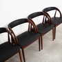 4x Vintage Chair Teak Wood Textile Black 1970s 4
