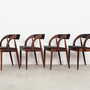 4x Vintage Chair Teak Wood Textile Black 1970s 2