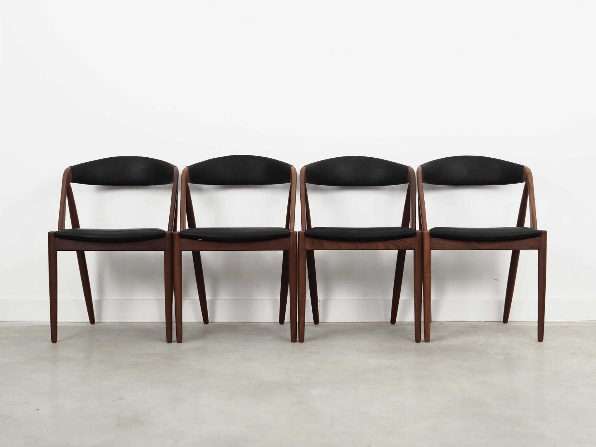 4x Vintage Chair Teak Wood Textile Black 1970s 1