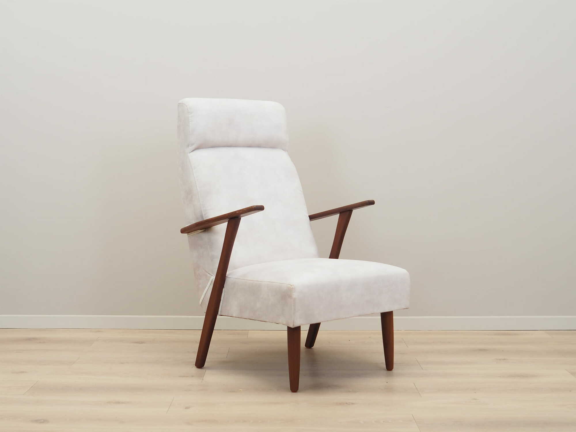 Sedia Vintage Teak Velluto Bianco Anni '70 6