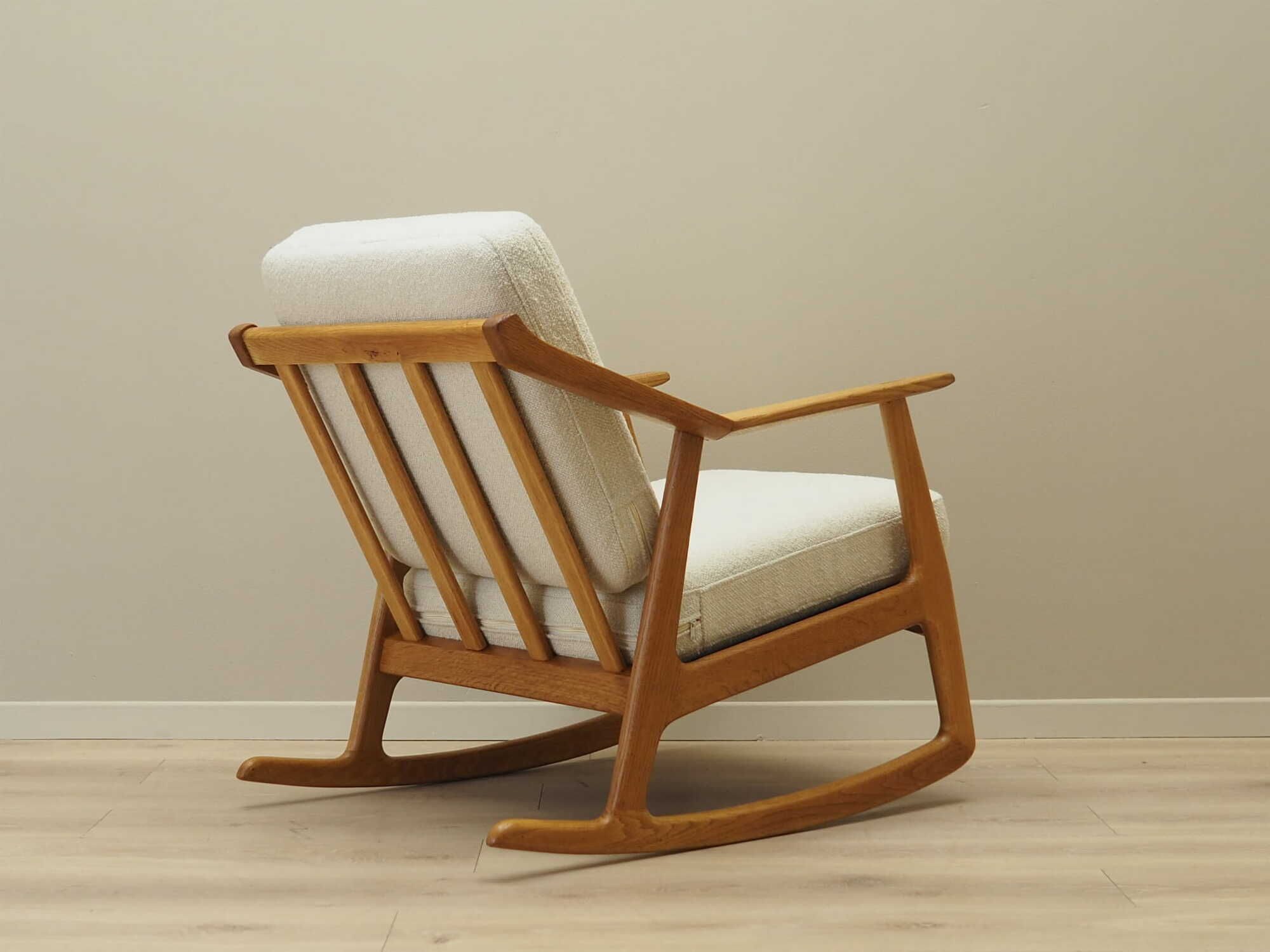 Vintage rocking chair oak wood textile cream 1960s 4