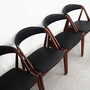 4x Vintage Chair Teak Wood Textile Black 1970s 2