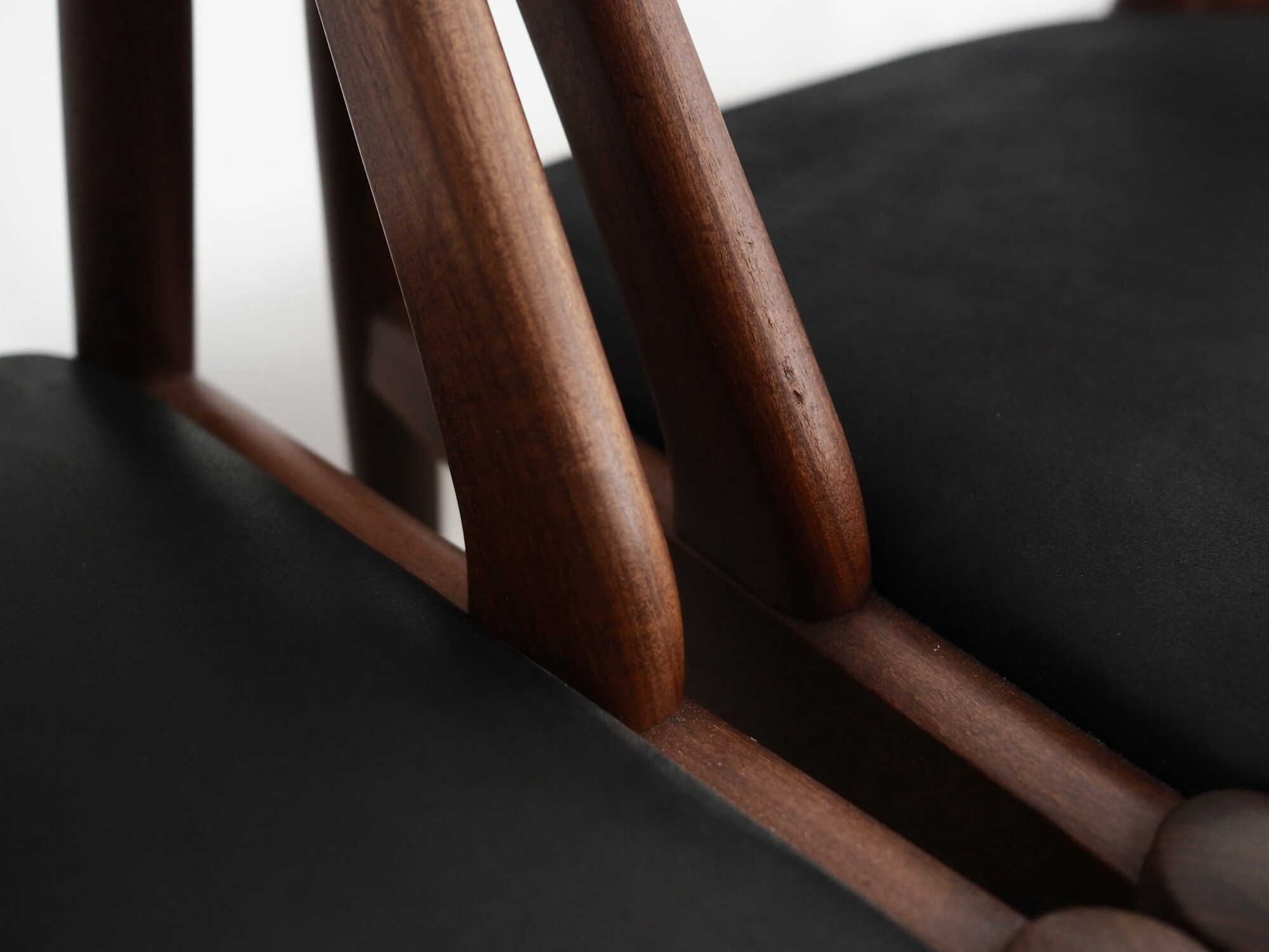 4x Vintage Chair Teak Wood Textile Black 1970s 9