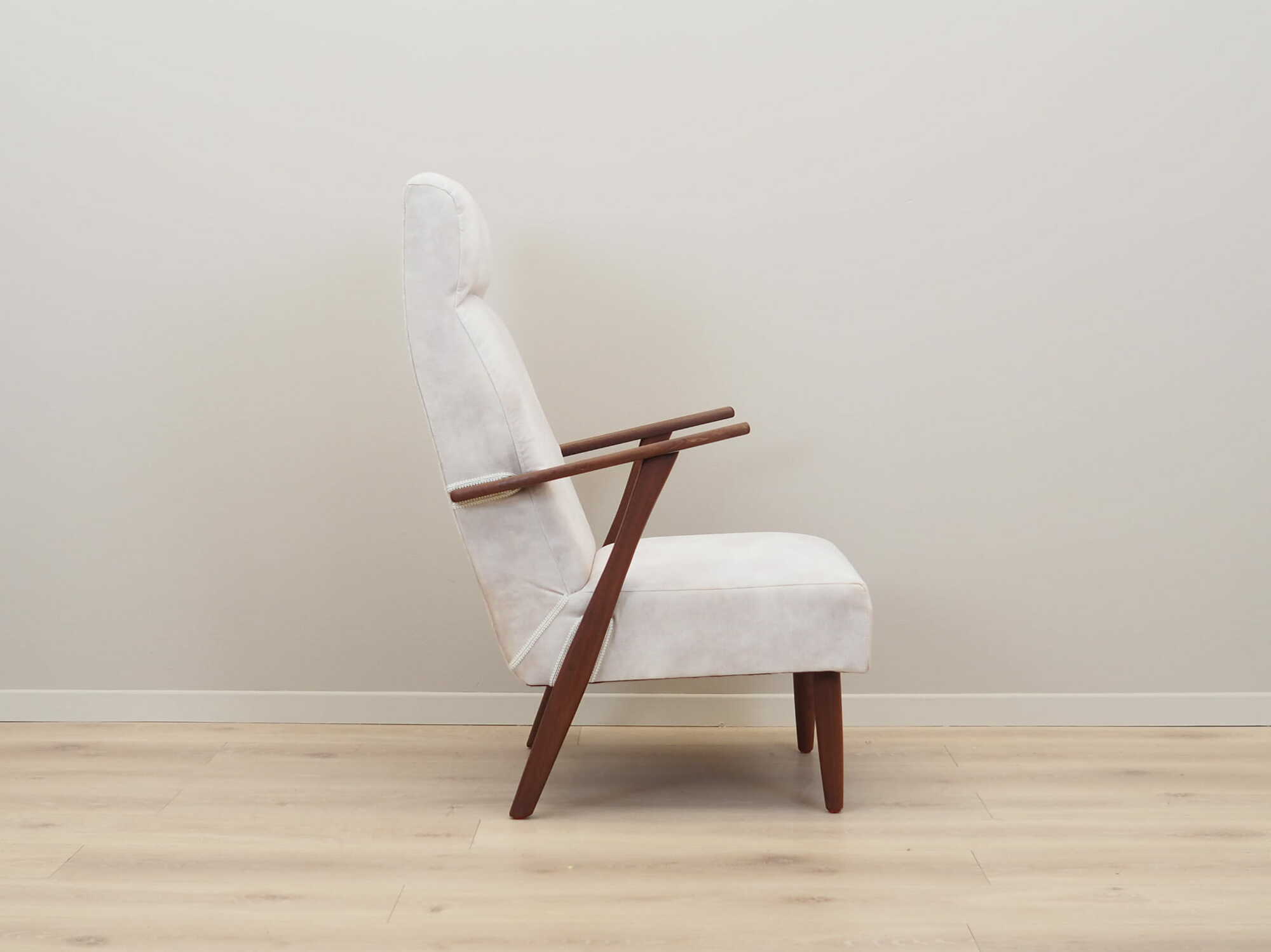 Vintage Chair Teak Velvet White 1970s 5