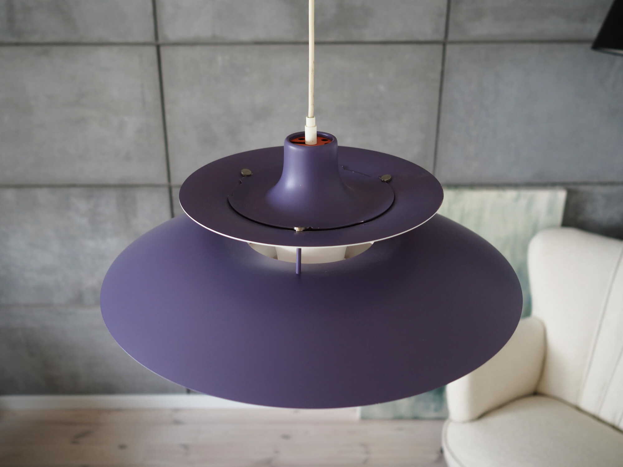 Vintage Pendant Lamp Metal Purple 1970s 2