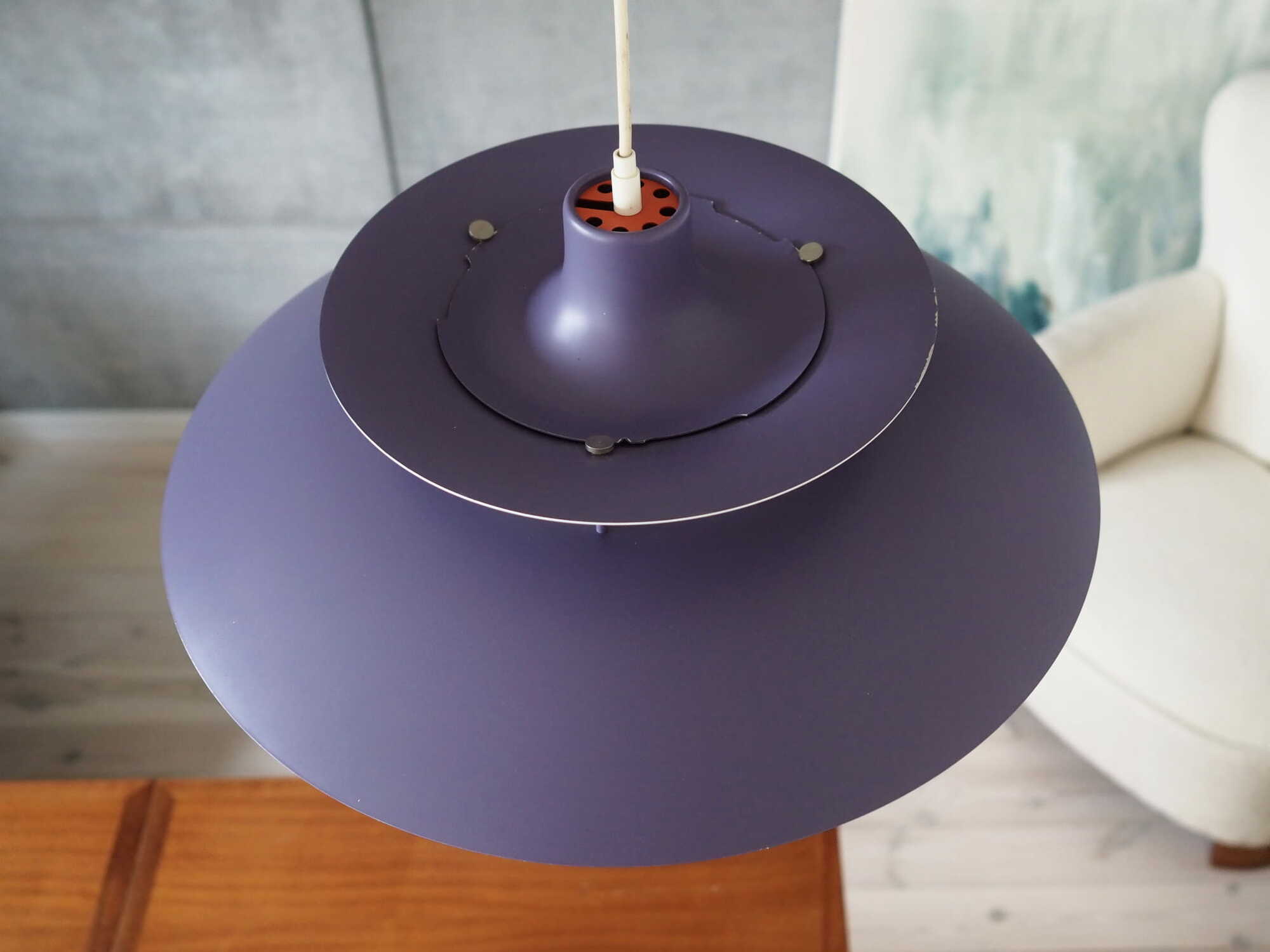 Vintage Pendant Lamp Metal Purple 1970s 6