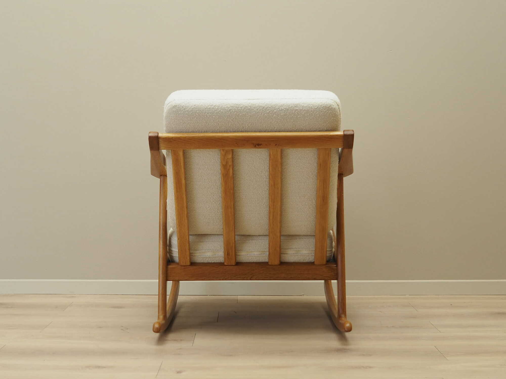 Vintage rocking chair oak wood textile cream 1960s 3