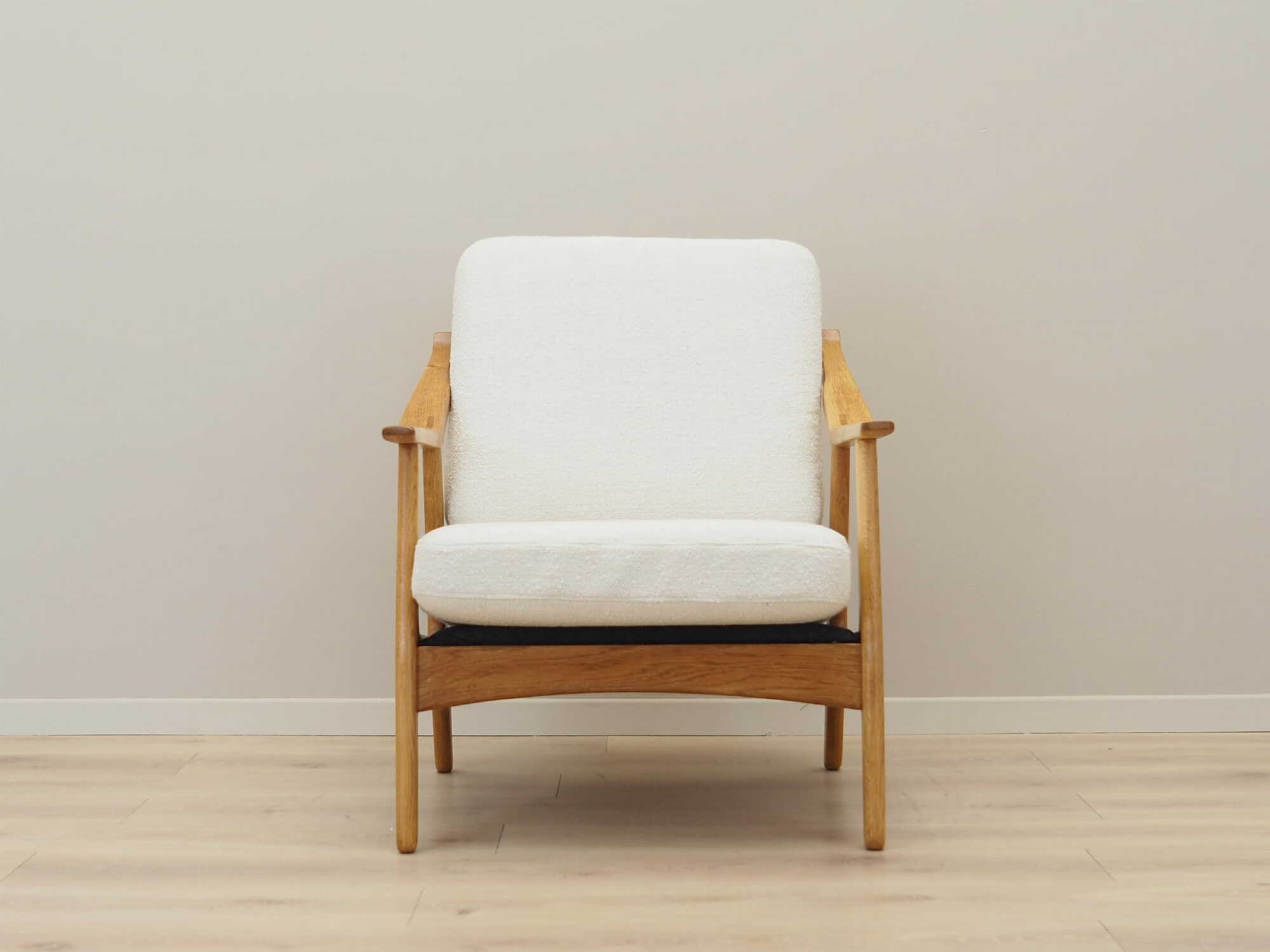 Vintage armchair oak wood textile cream 1960s 1