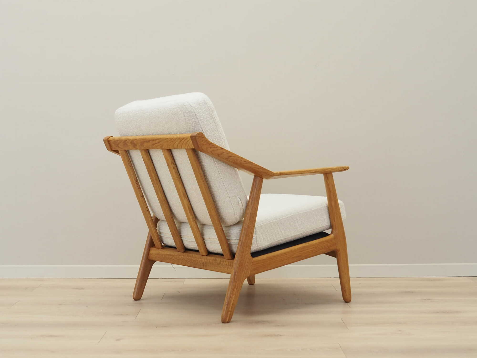 Vintage armchair oak wood textile cream 1960s 5