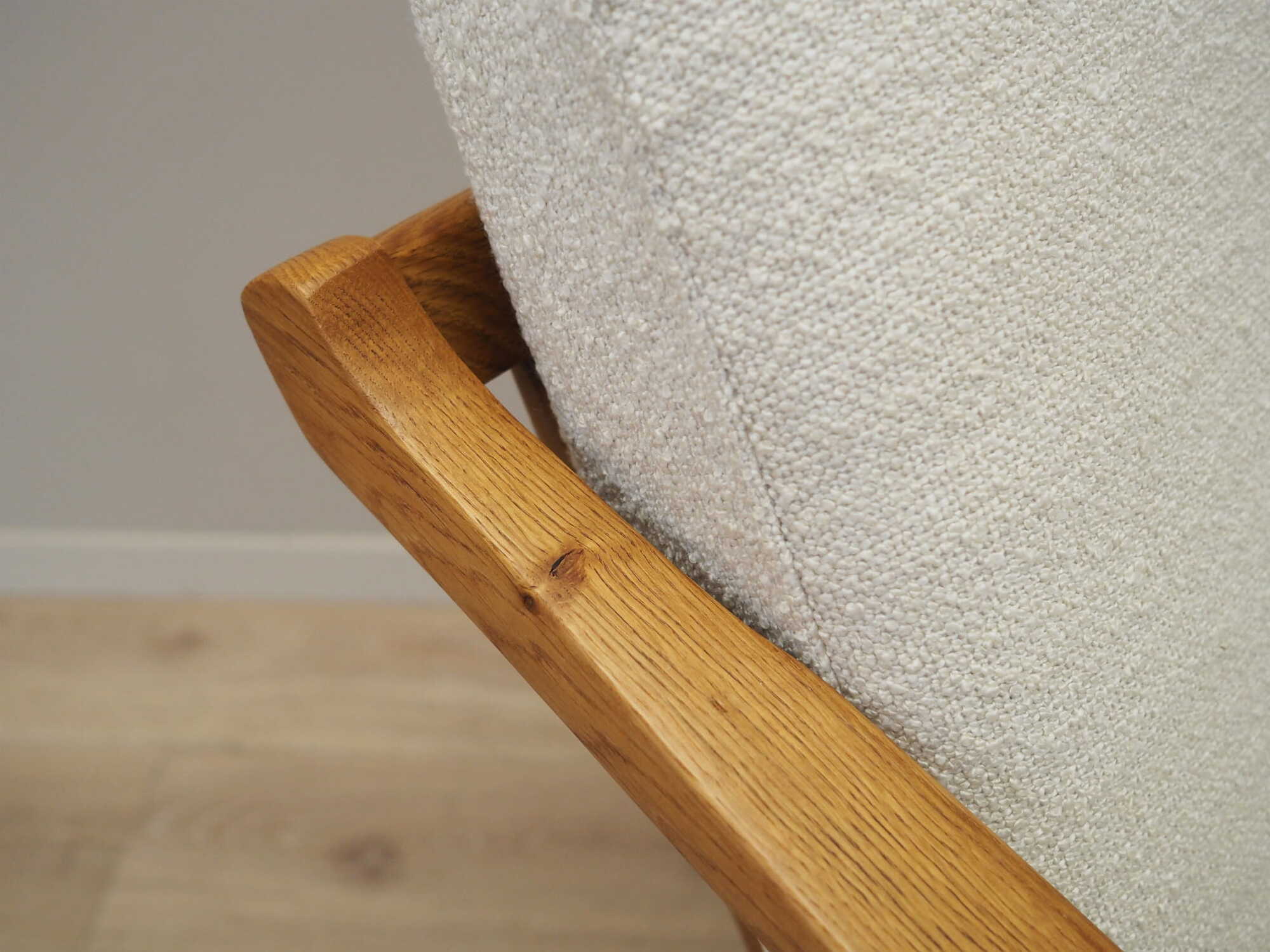 Vintage armchair oak wood textile cream 1960s 9