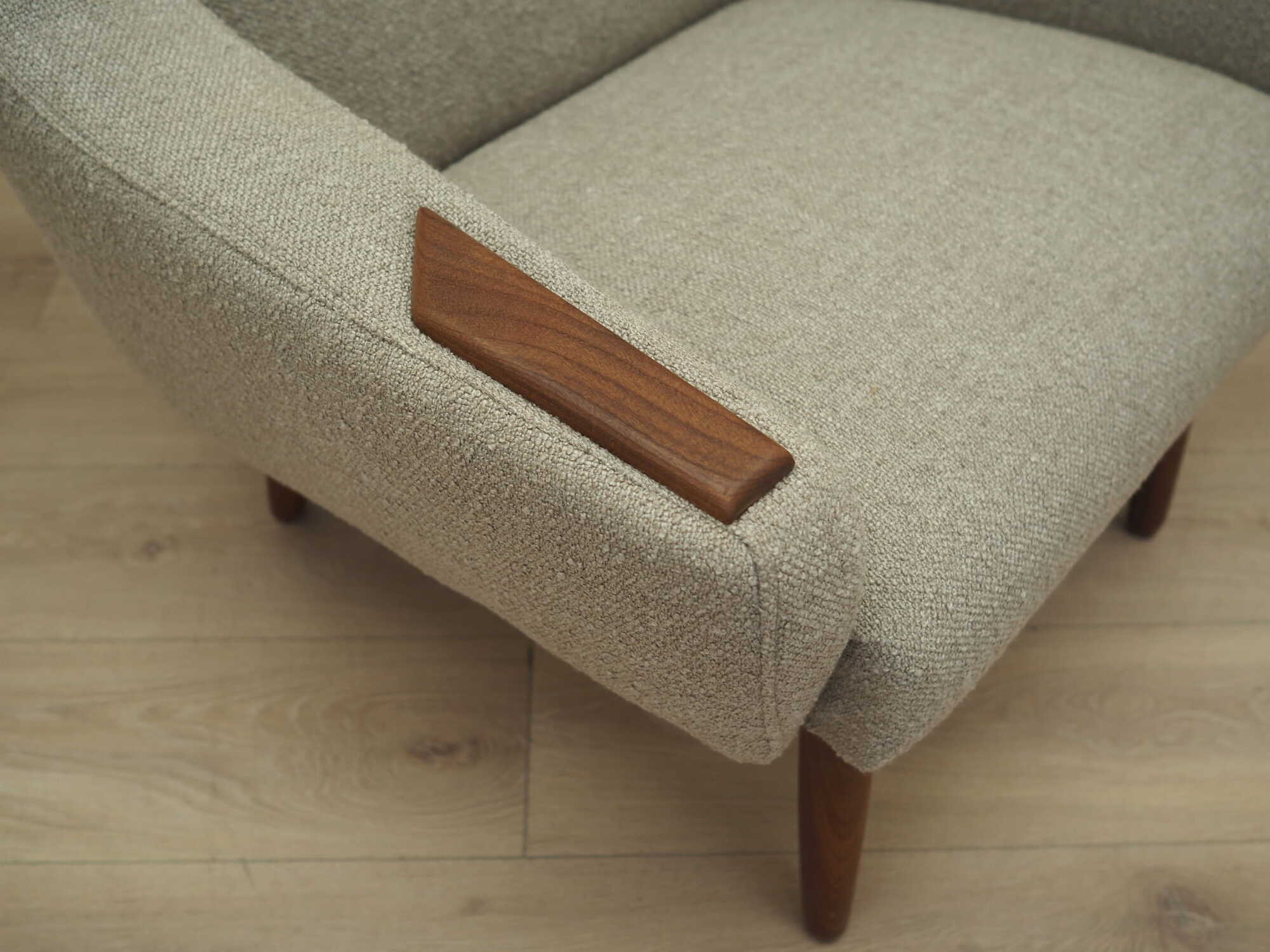 Vintage armchair Teak wood Textile Beige 1960s 9