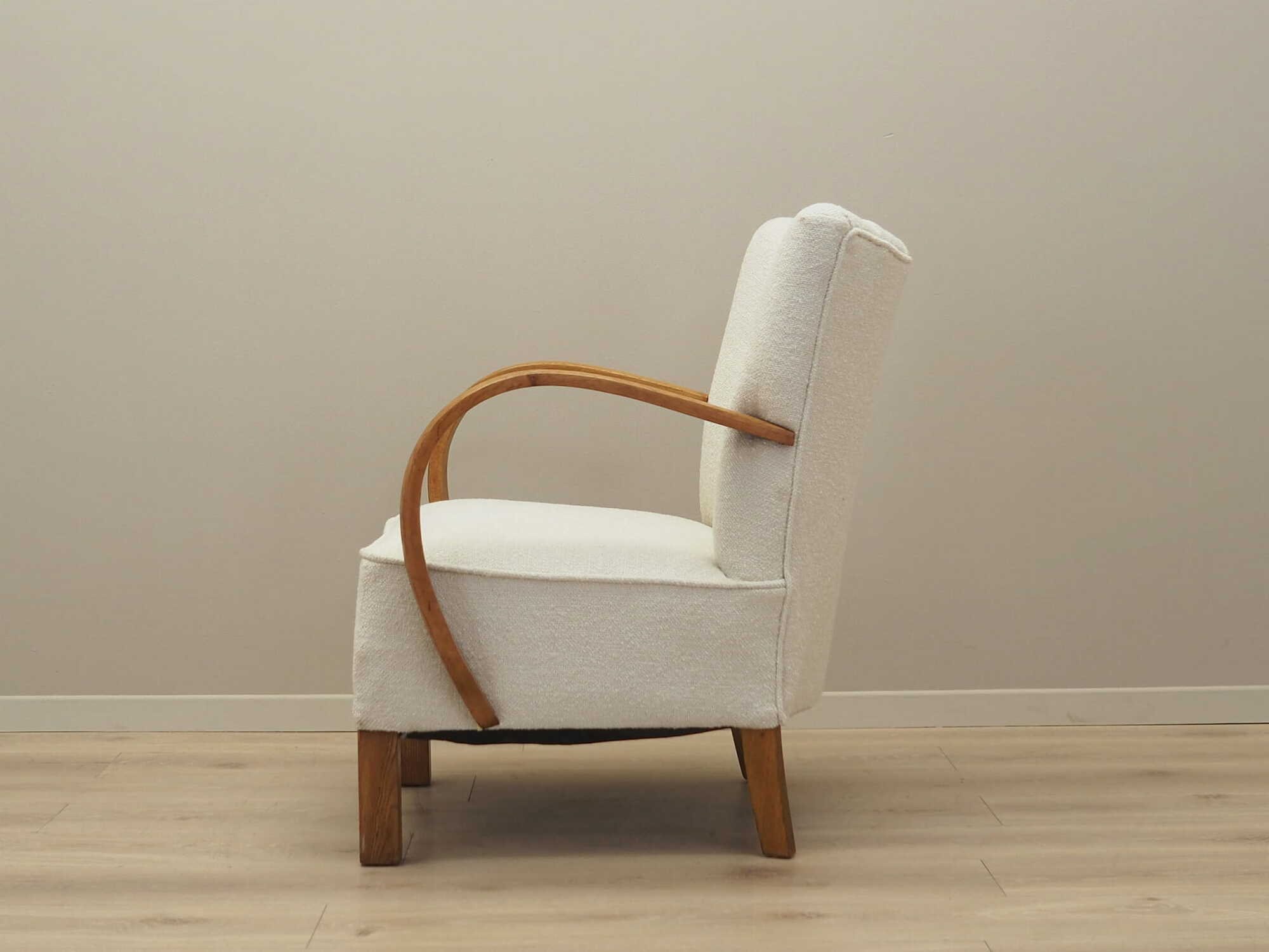 Vintage armchair oak wood textile cream 1950s 2