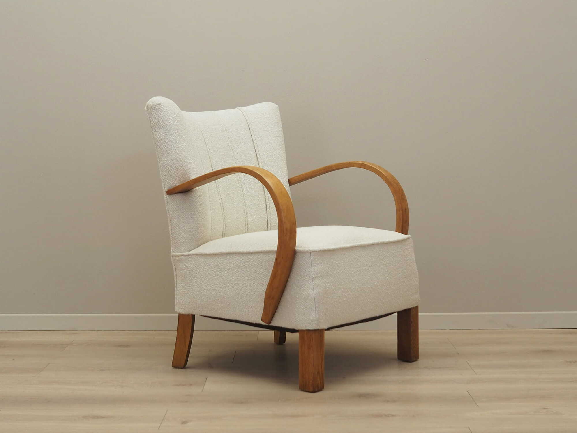 Vintage armchair oak wood textile cream 1950s 7