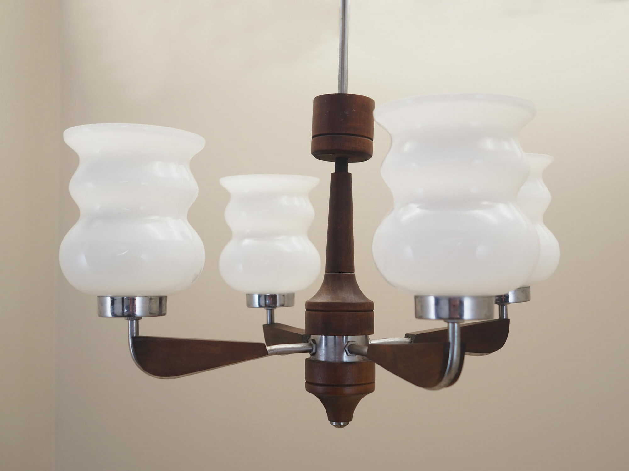 Vintage chandelier wood glass brown 1970s 1