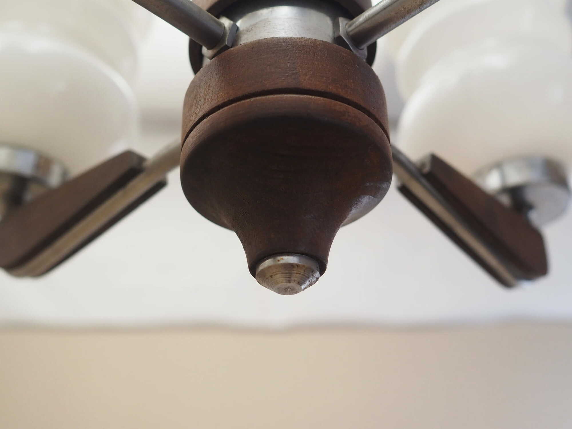 Vintage chandelier wood glass brown 1970s 4