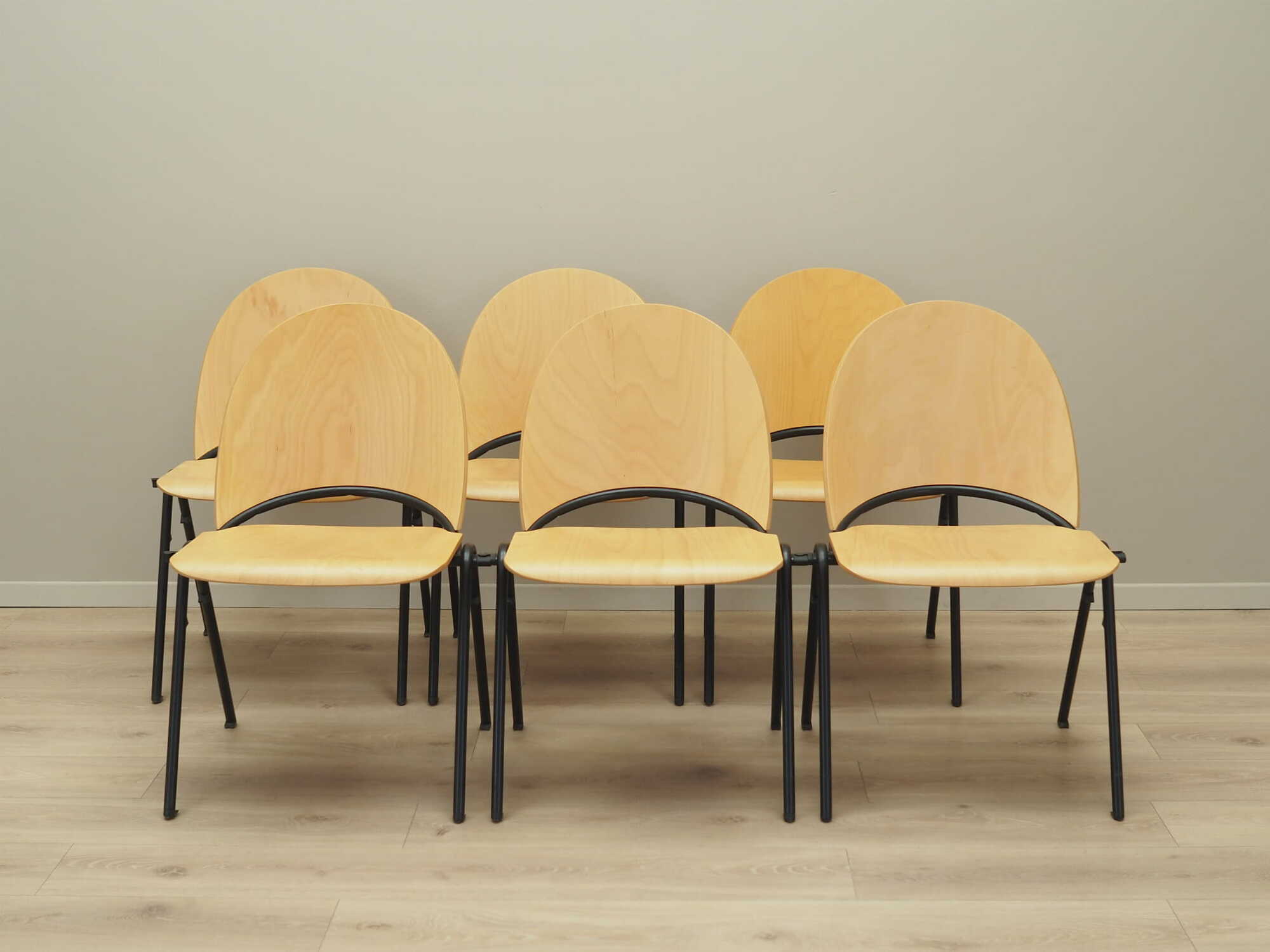 6x Vintage Chair Wood Metal Brown 1970s 1