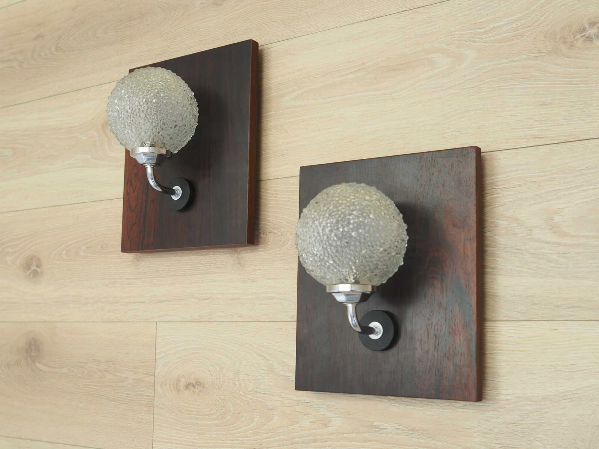 2x Wall lamp glass wood brown 1970s  2