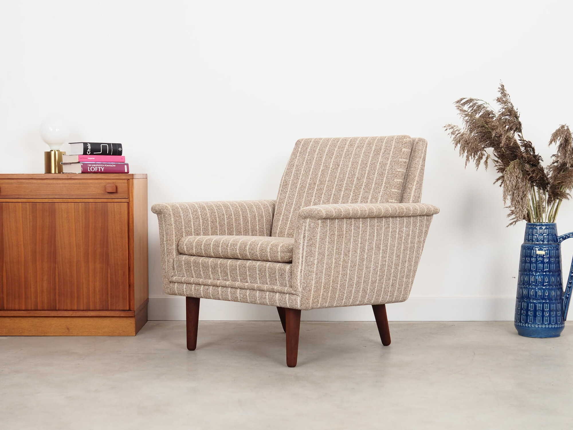 Vintage Chair Teak Wood Textile Grey 1970s 2