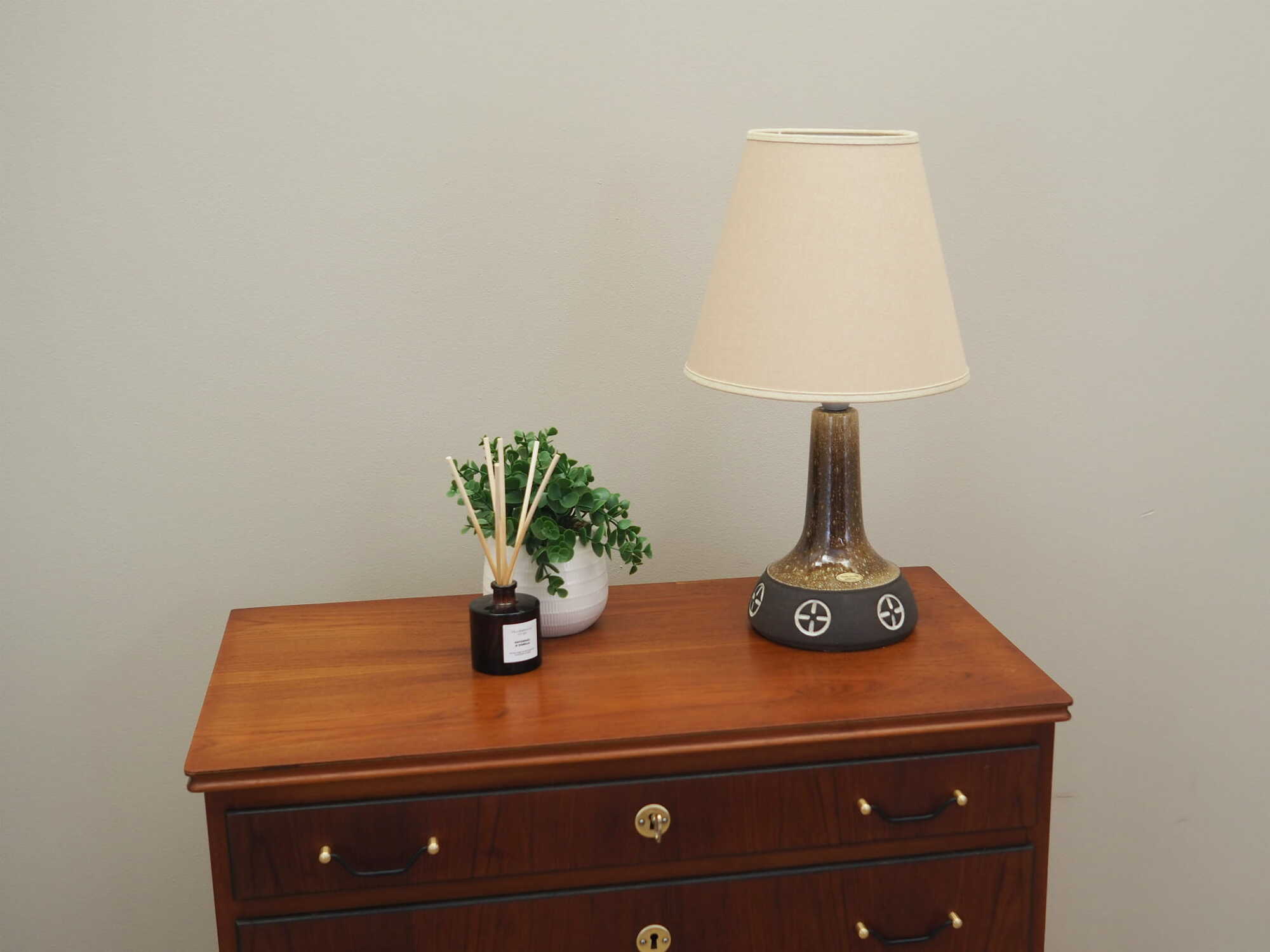 Vintage Table Lamp Ceramic Textile Beige 1960s 2
