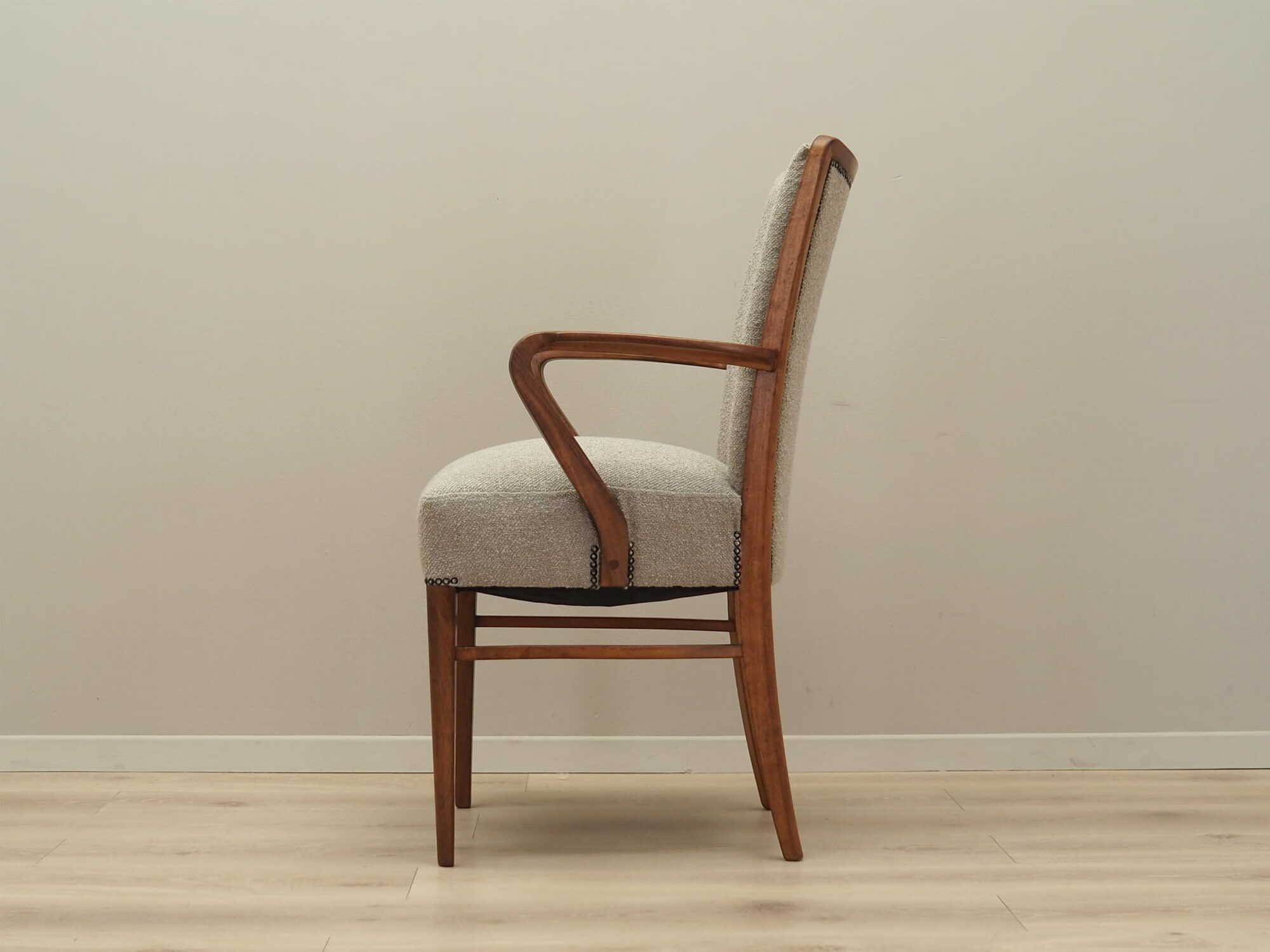 Vintage Chair Walnut Wood Textile Gray 1970s 3