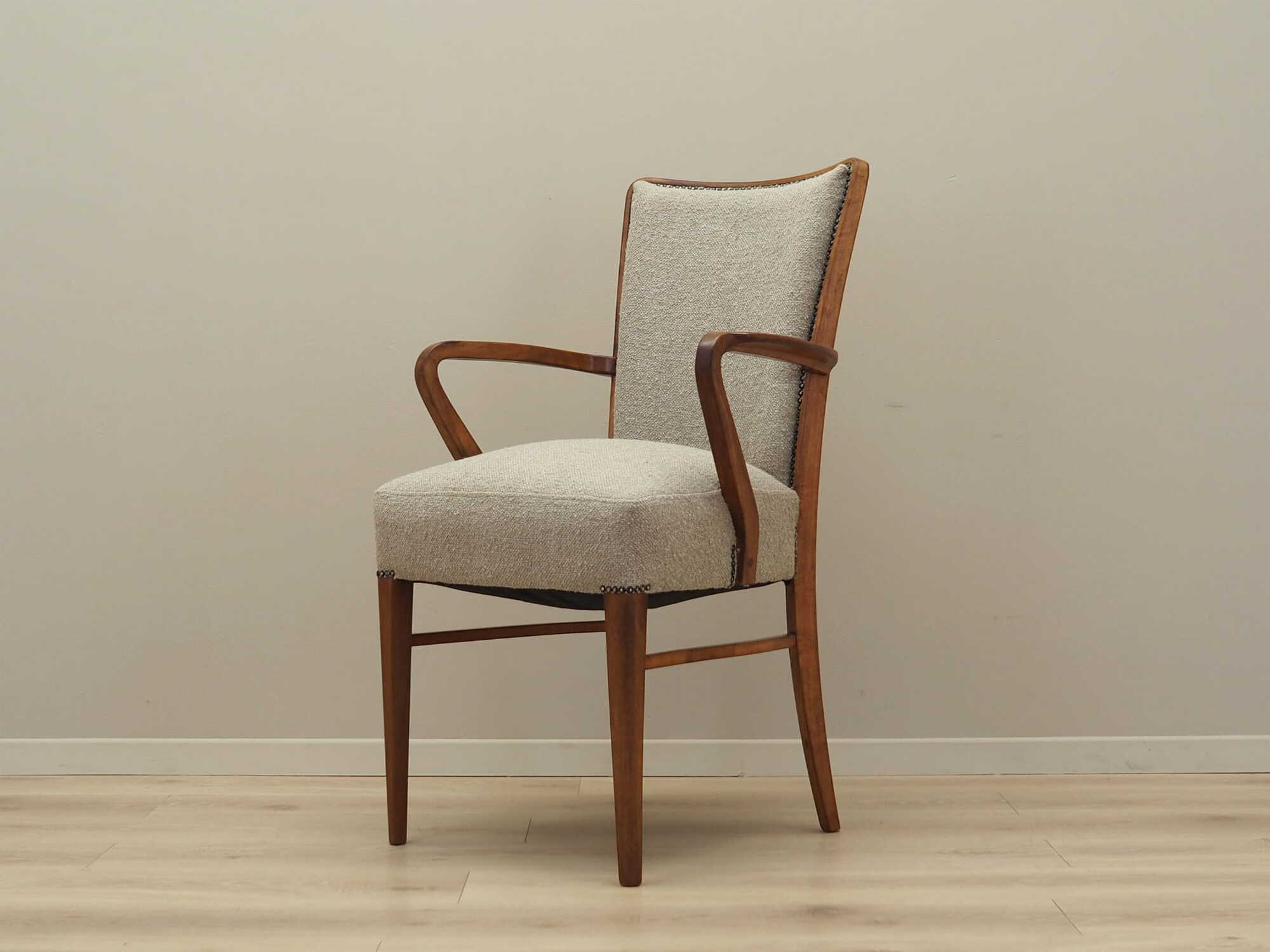 Vintage Chair Walnut Wood Textile Gray 1970s 2