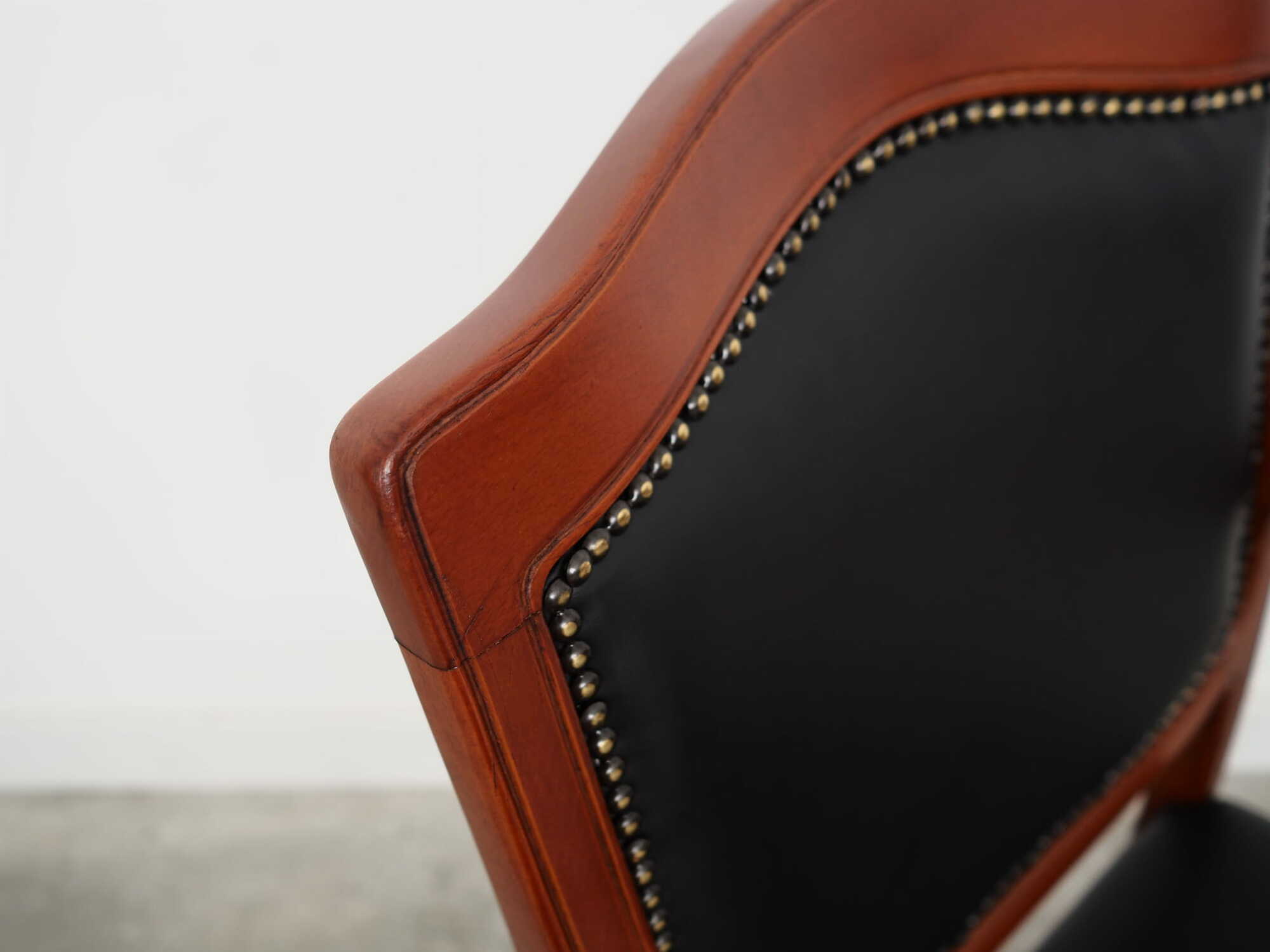 Chair Wood Leather Black 1970s 8