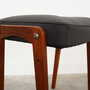 Vintage stool Teak wood Leather Black 1970s 5