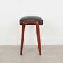Vintage stool Teak wood Leather Black 1970s 2